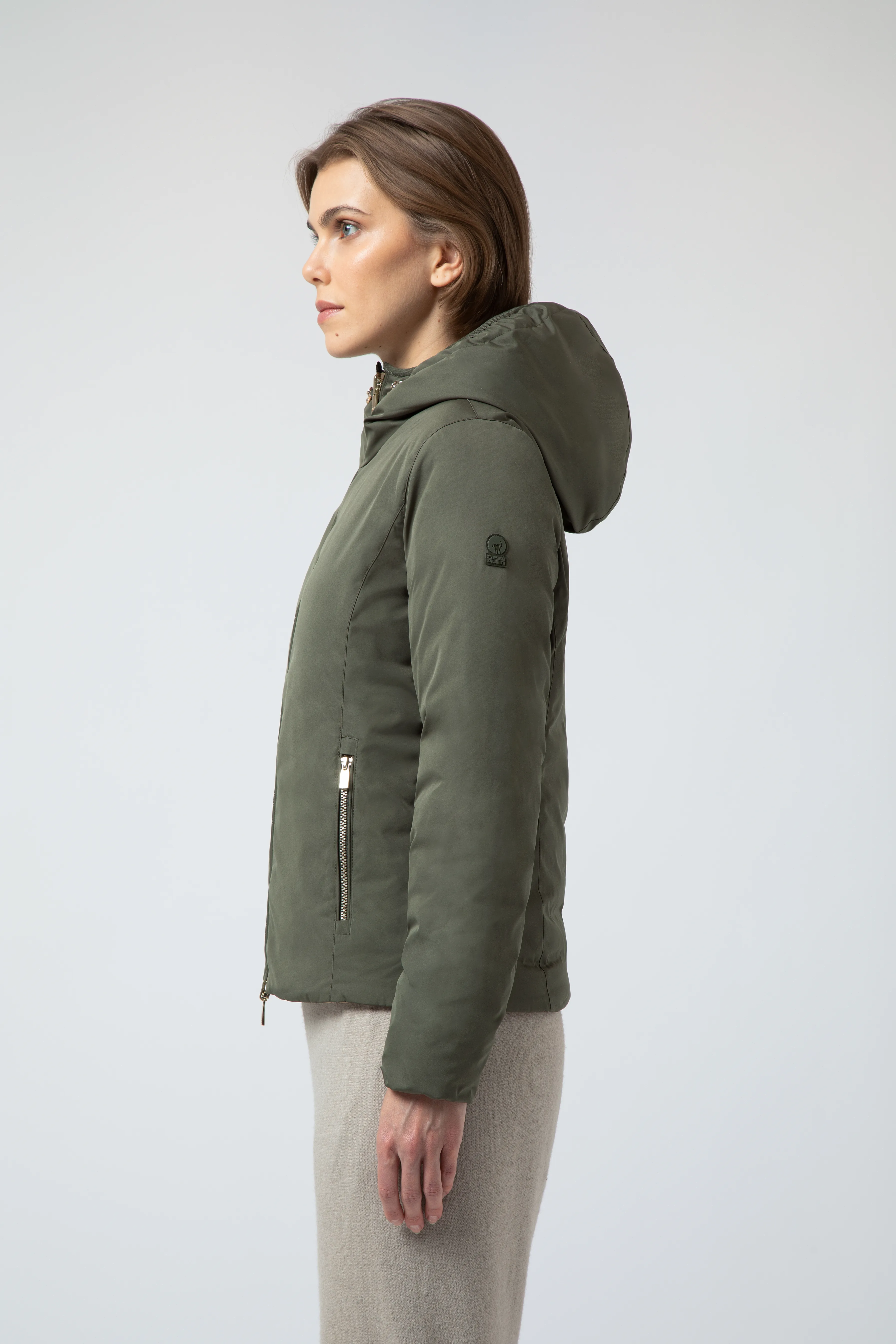 LINDA – Reversible short green down jacket