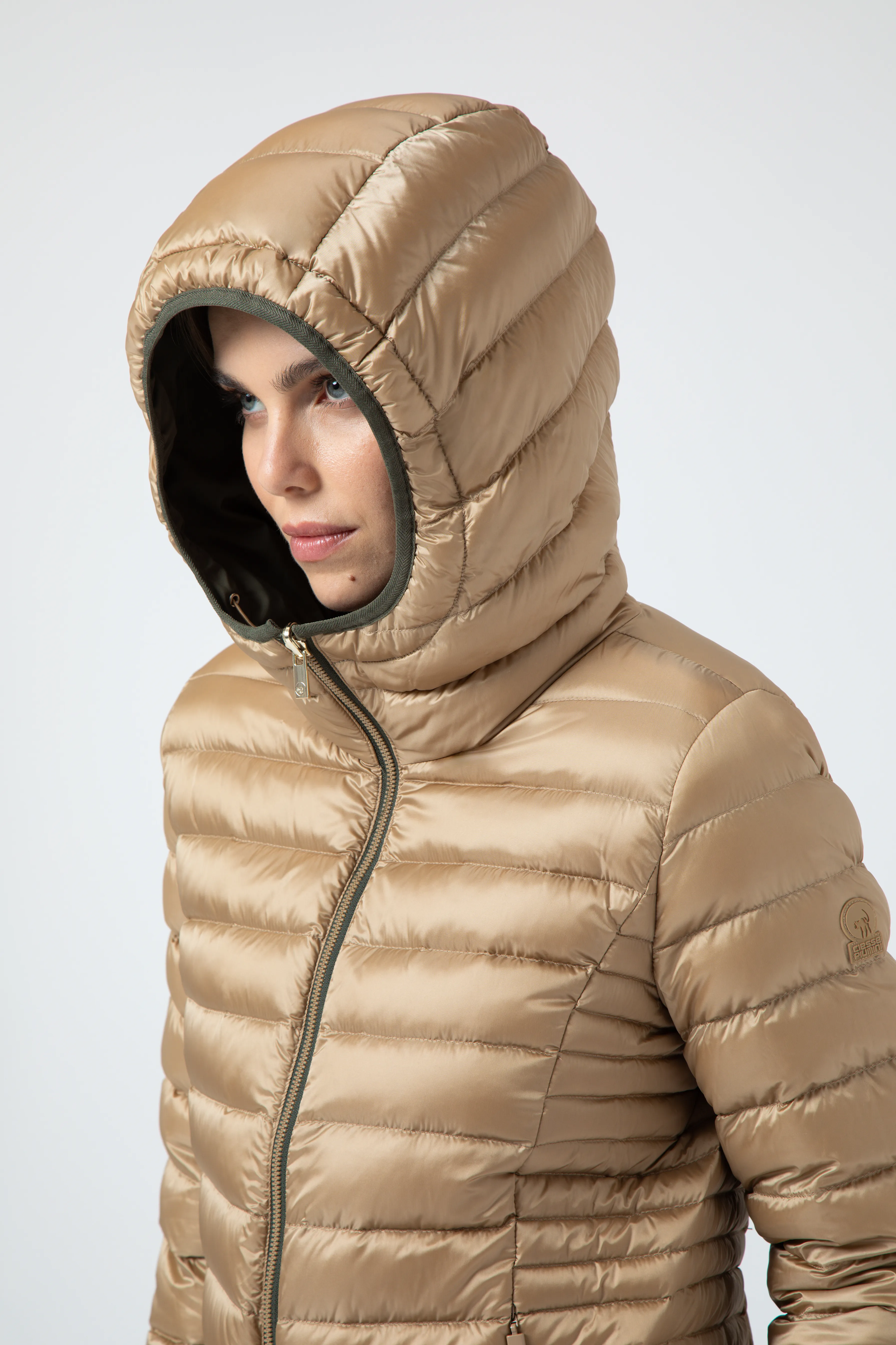 LINDA – Reversible short green down jacket