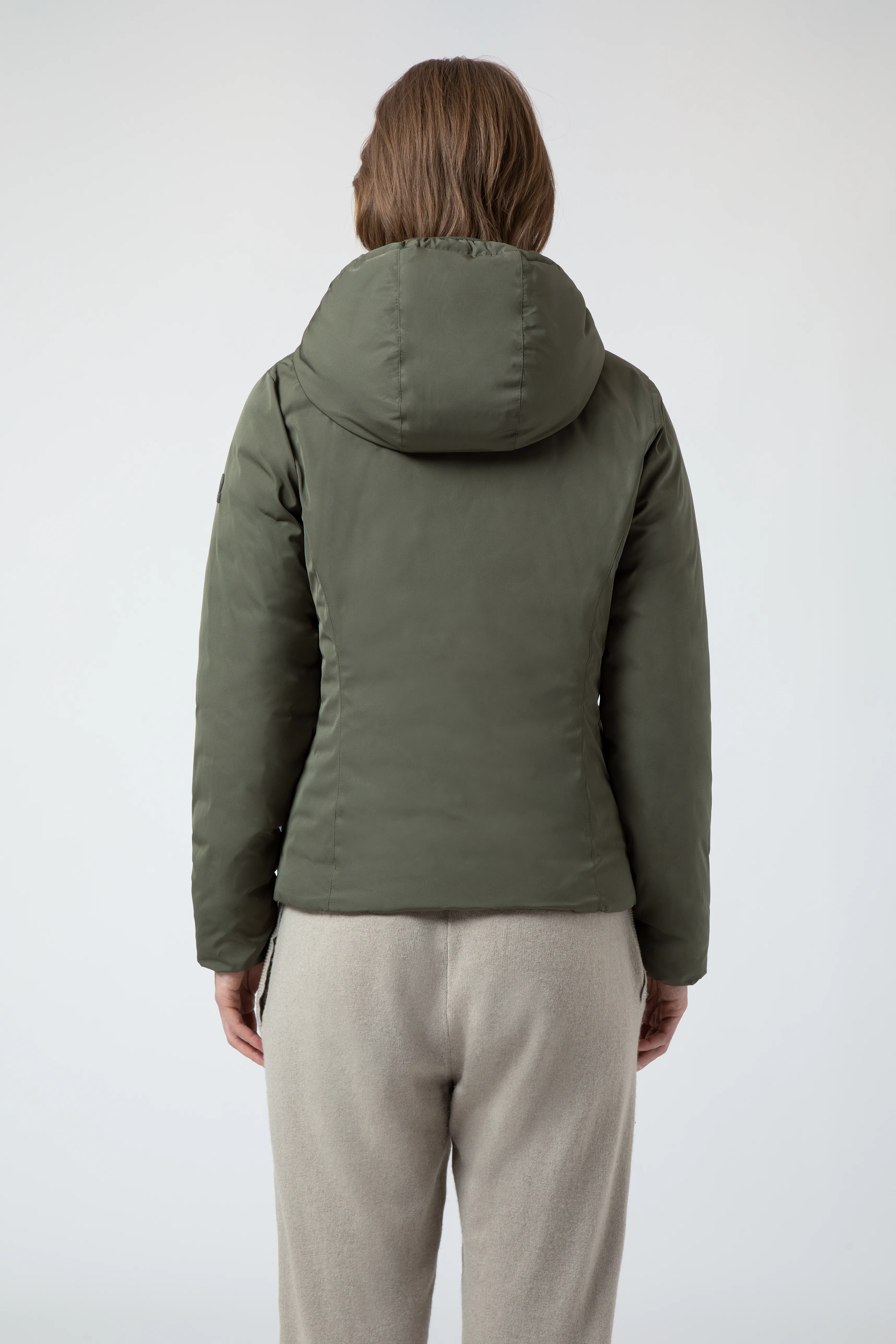 LINDA – Reversible short green down jacket