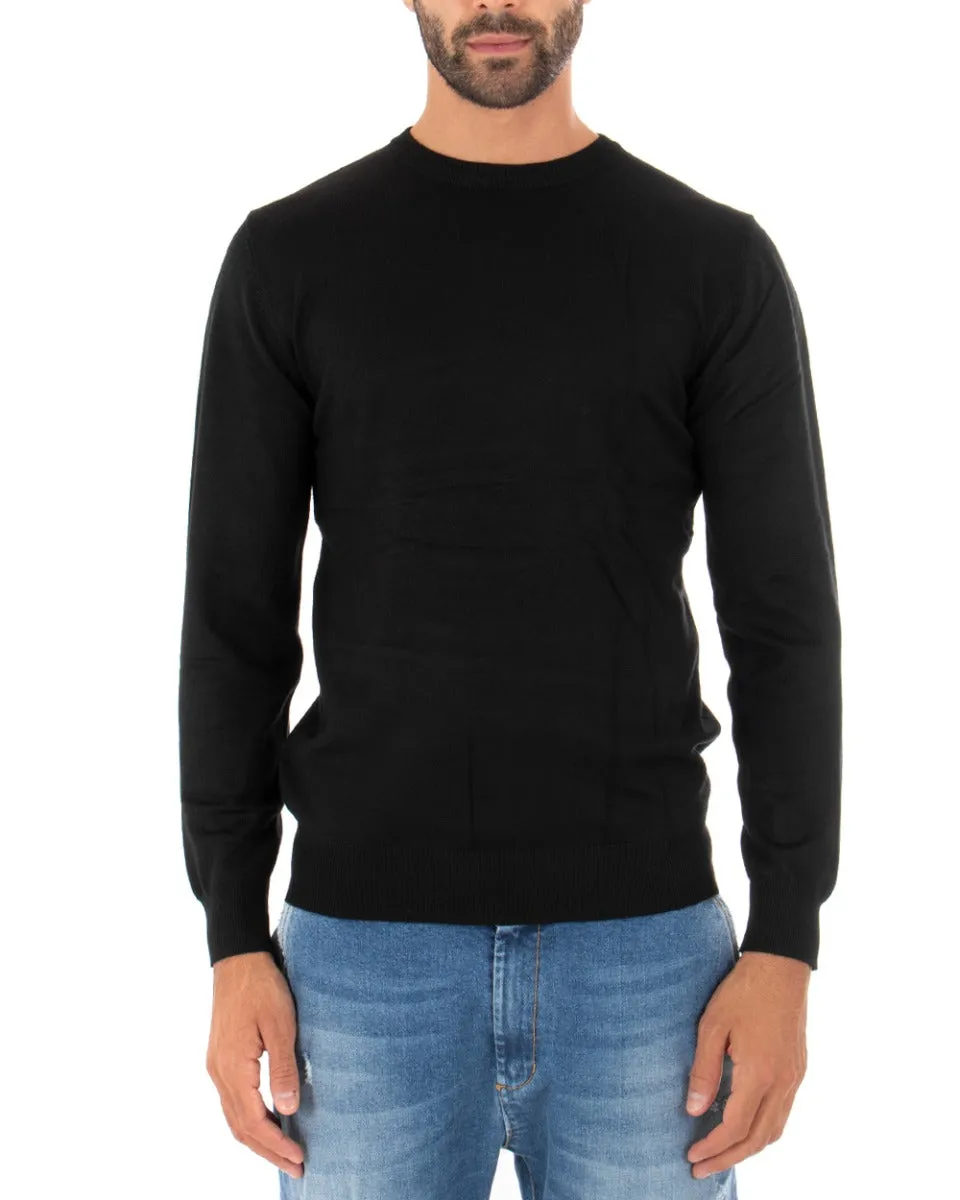 Maglioncino Uomo Casual Maglia Girocollo Tinta Unita Basic Nero GIOSAL-M2508A