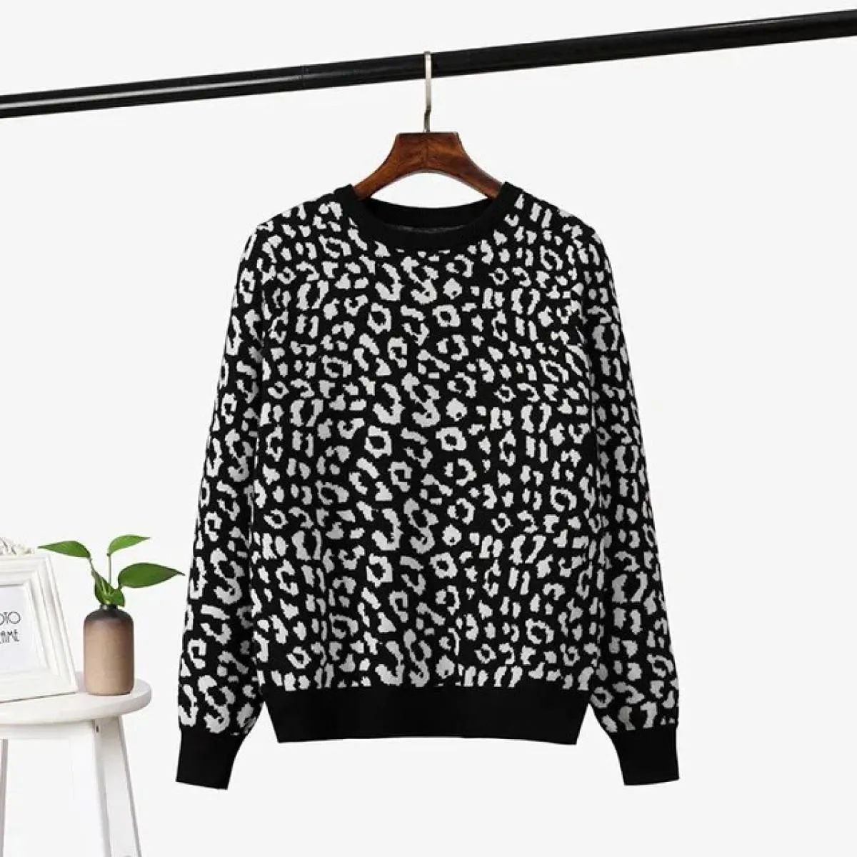 Maglioni da donna Maglioni autunno-inverno Pullover lavorato a maglia leopardato Manica lunga Maglioni girocollo in colore a con