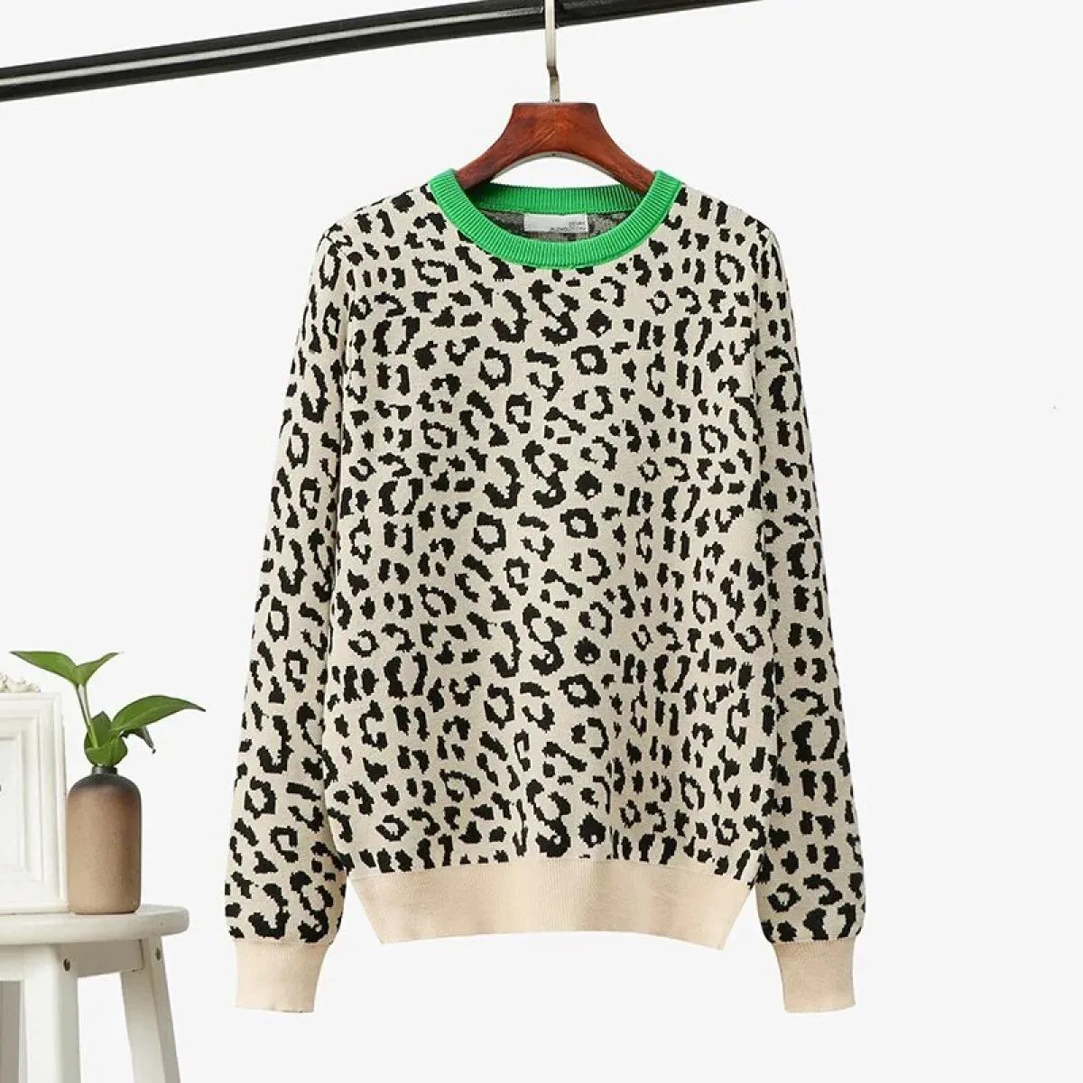 Maglioni da donna Maglioni autunno-inverno Pullover lavorato a maglia leopardato Manica lunga Maglioni girocollo in colore a con