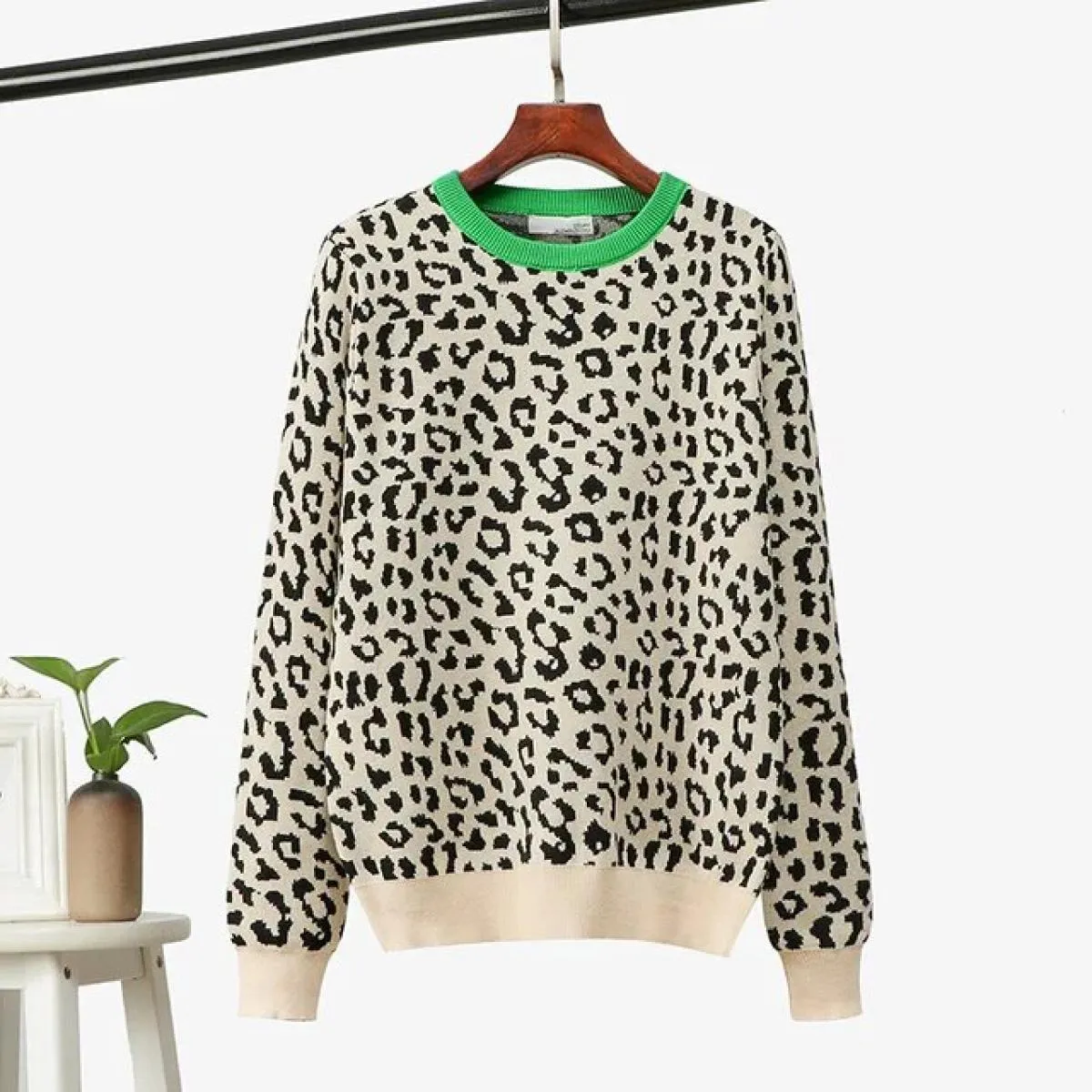 Maglioni da donna Maglioni autunno-inverno Pullover lavorato a maglia leopardato Manica lunga Maglioni girocollo in colore a con