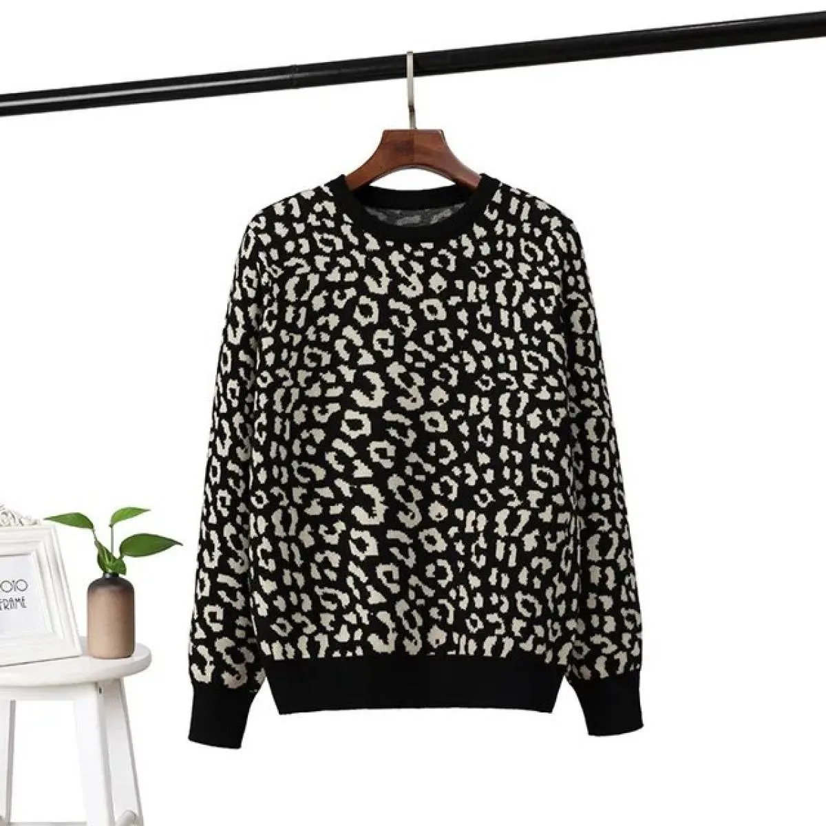Maglioni da donna Maglioni autunno-inverno Pullover lavorato a maglia leopardato Manica lunga Maglioni girocollo in colore a con