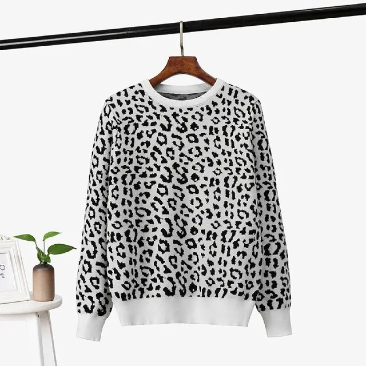 Maglioni da donna Maglioni autunno-inverno Pullover lavorato a maglia leopardato Manica lunga Maglioni girocollo in colore a con