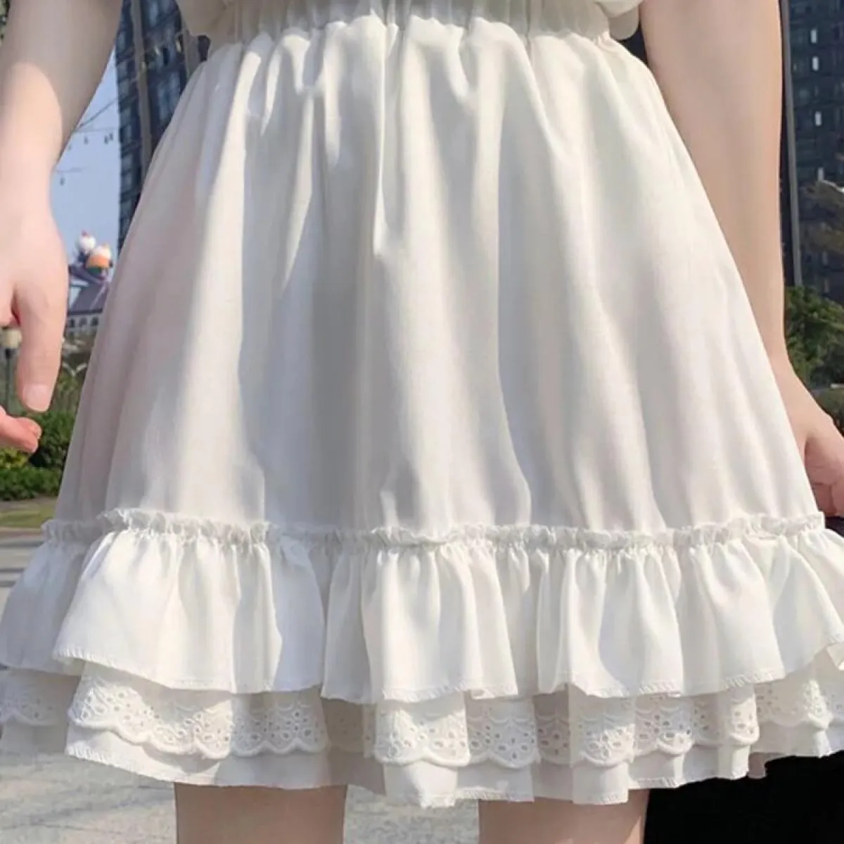 Mini gonne gotiche con volant in pizzo gotico Donna Harajuku Fata Gonna a pieghe nera Grunge Lolita Streetwear