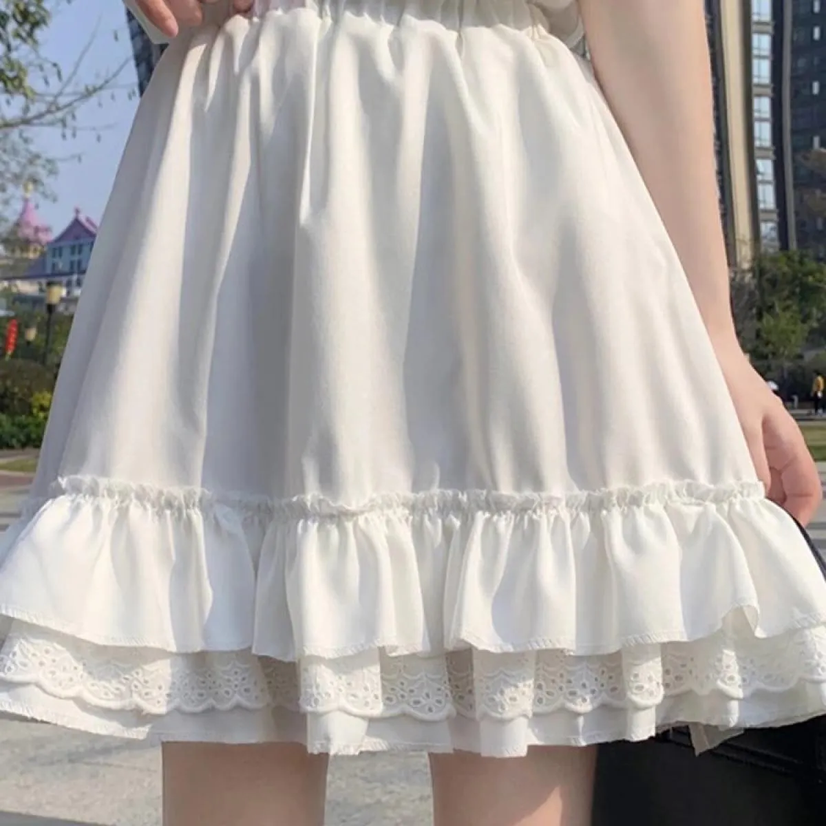 Mini gonne gotiche con volant in pizzo gotico Donna Harajuku Fata Gonna a pieghe nera Grunge Lolita Streetwear