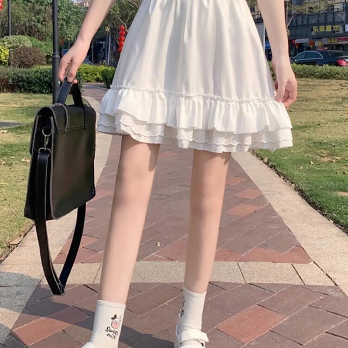Mini gonne gotiche con volant in pizzo gotico Donna Harajuku Fata Gonna a pieghe nera Grunge Lolita Streetwear