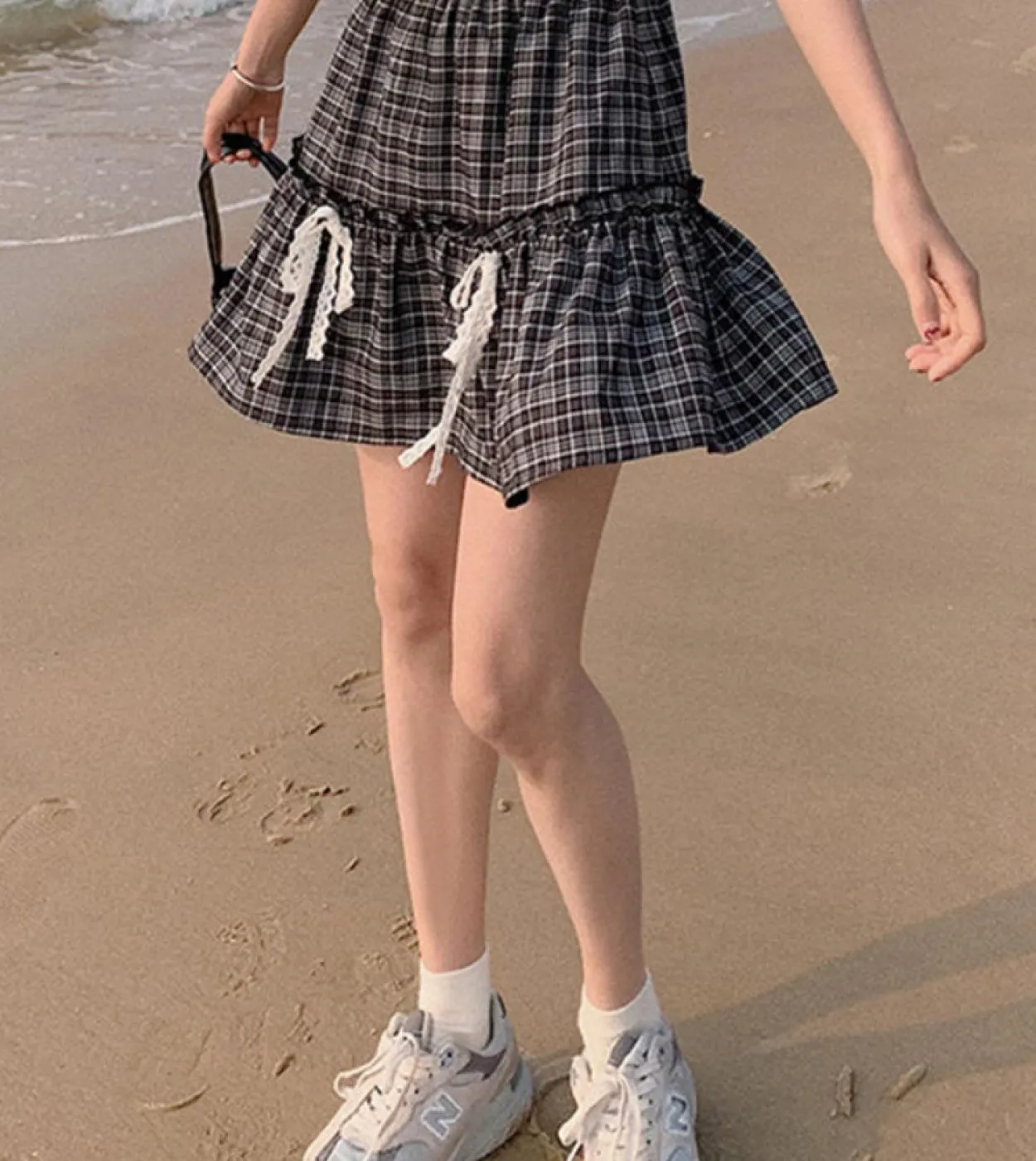 Minigonna scozzese Kawaii Donna Estate Dolce carino Gonna corta stile Preppy in pizzo High Street Soft Girl