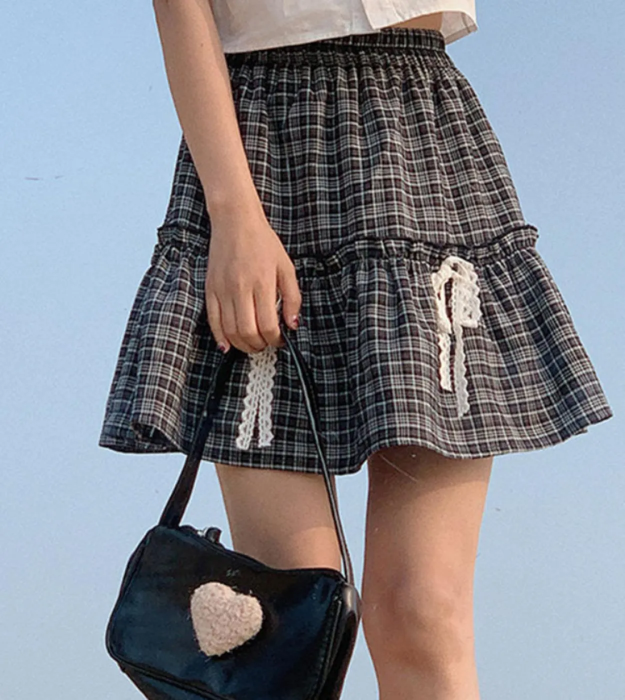 Minigonna scozzese Kawaii Donna Estate Dolce carino Gonna corta stile Preppy in pizzo High Street Soft Girl
