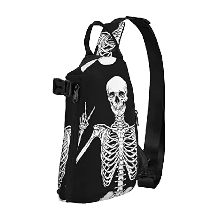 OGNOT Zaino a tracolla con teschio stampato a tracolla per uomo, borsa multiuso per viaggi a piedi, Nero , Taglia unica 22915242