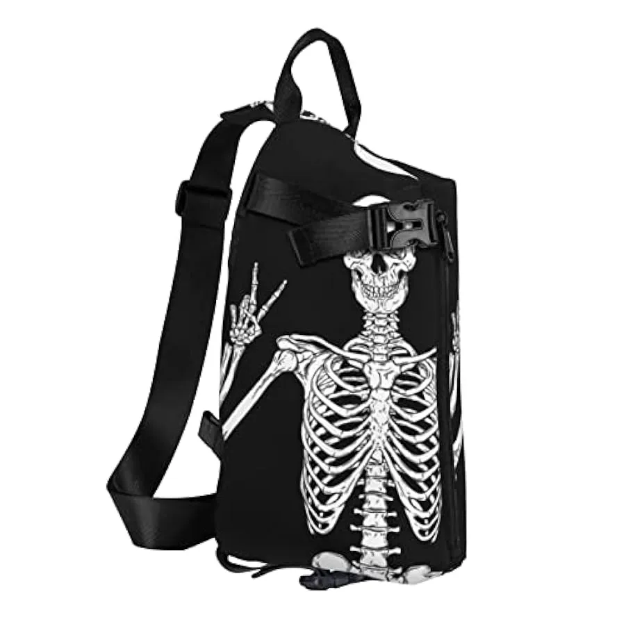 OGNOT Zaino a tracolla con teschio stampato a tracolla per uomo, borsa multiuso per viaggi a piedi, Nero , Taglia unica 22915242