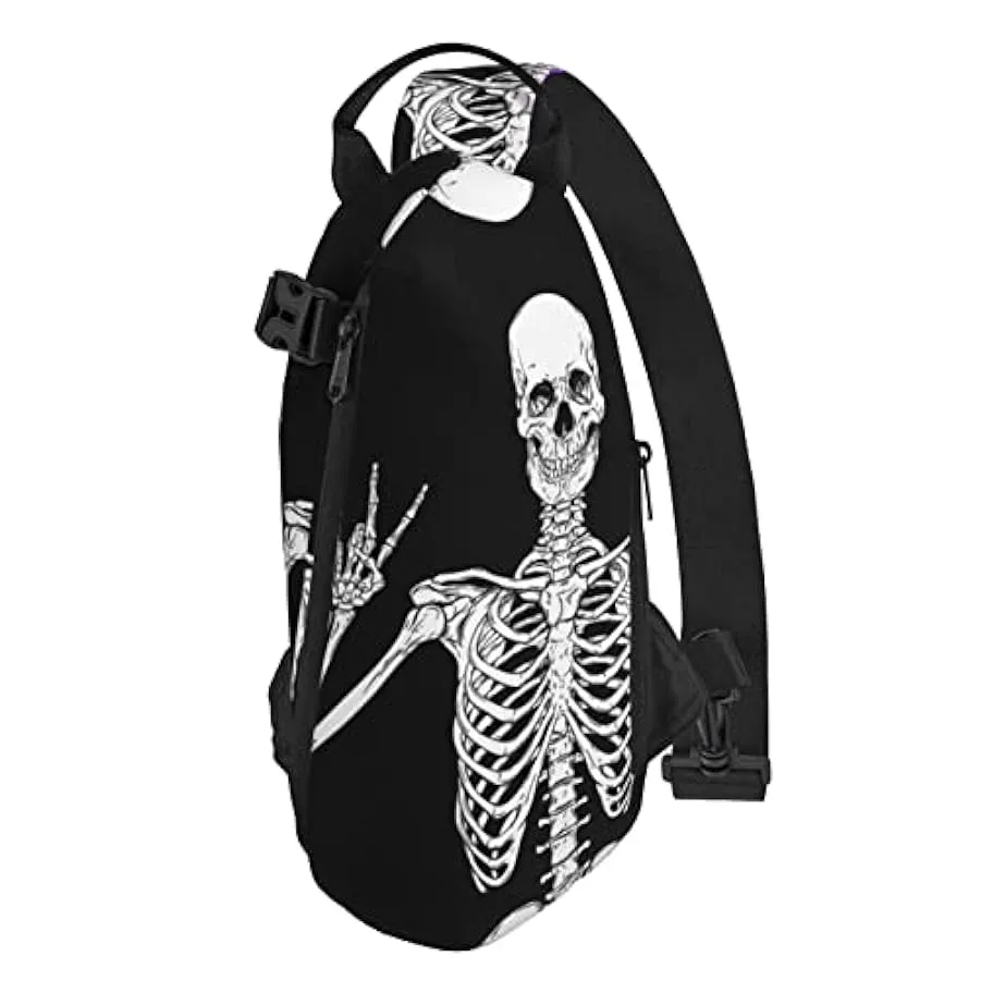 OGNOT Zaino a tracolla con teschio stampato a tracolla per uomo, borsa multiuso per viaggi a piedi, Nero , Taglia unica 22915242