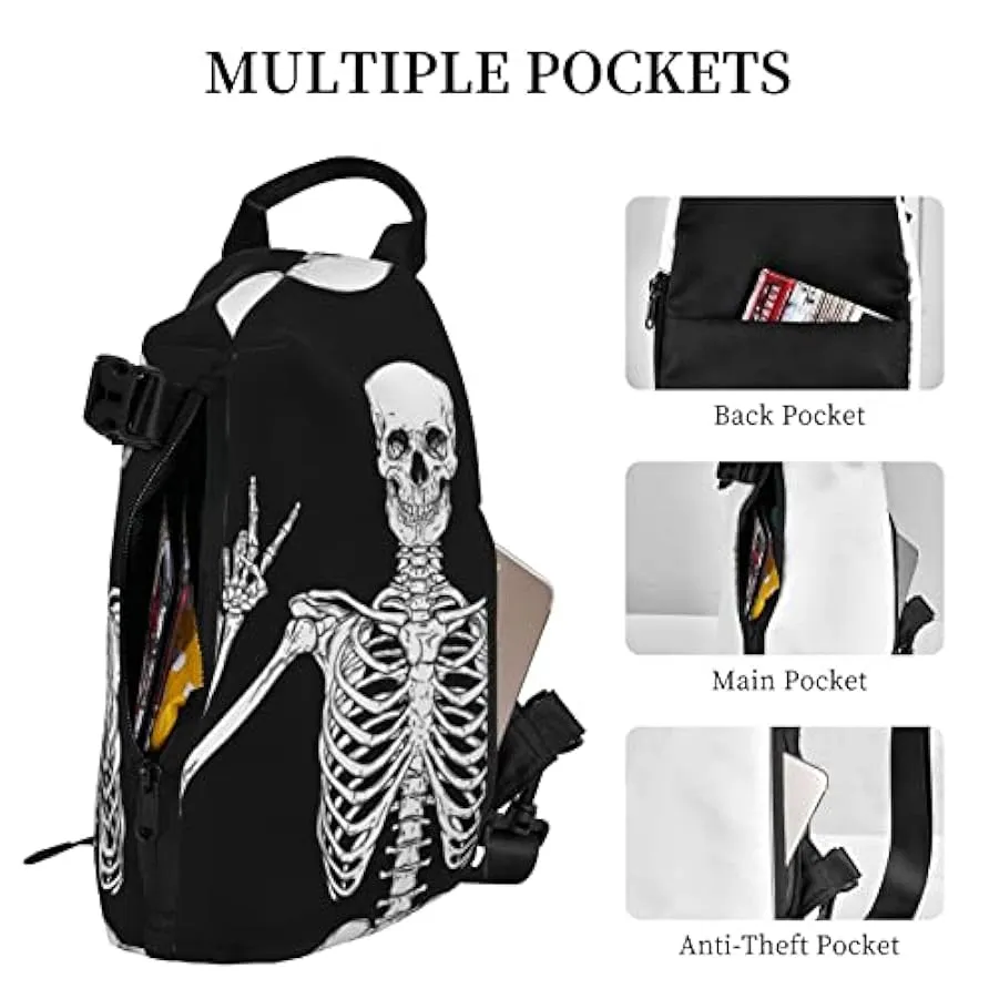 OGNOT Zaino a tracolla con teschio stampato a tracolla per uomo, borsa multiuso per viaggi a piedi, Nero , Taglia unica 22915242
