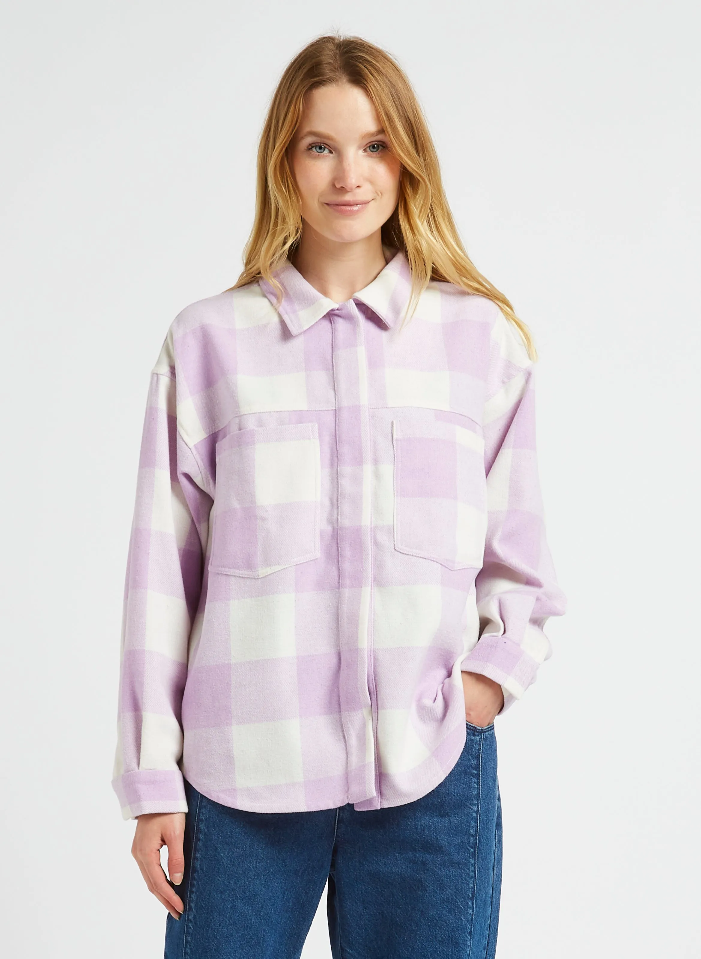  ONE STEP   CESAR - Camicia oversize a quadri con colletto classico | Viola