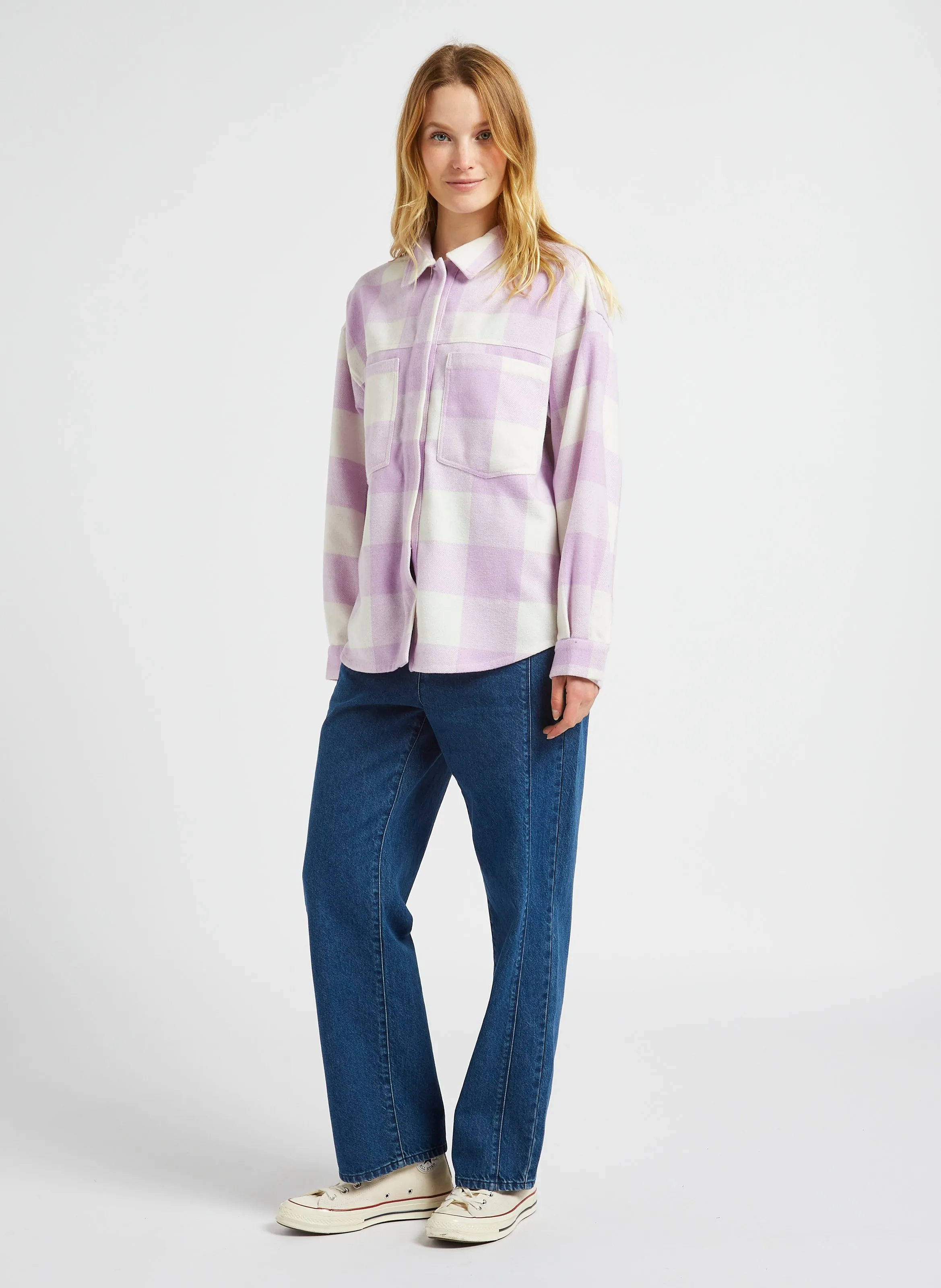  ONE STEP   CESAR - Camicia oversize a quadri con colletto classico | Viola