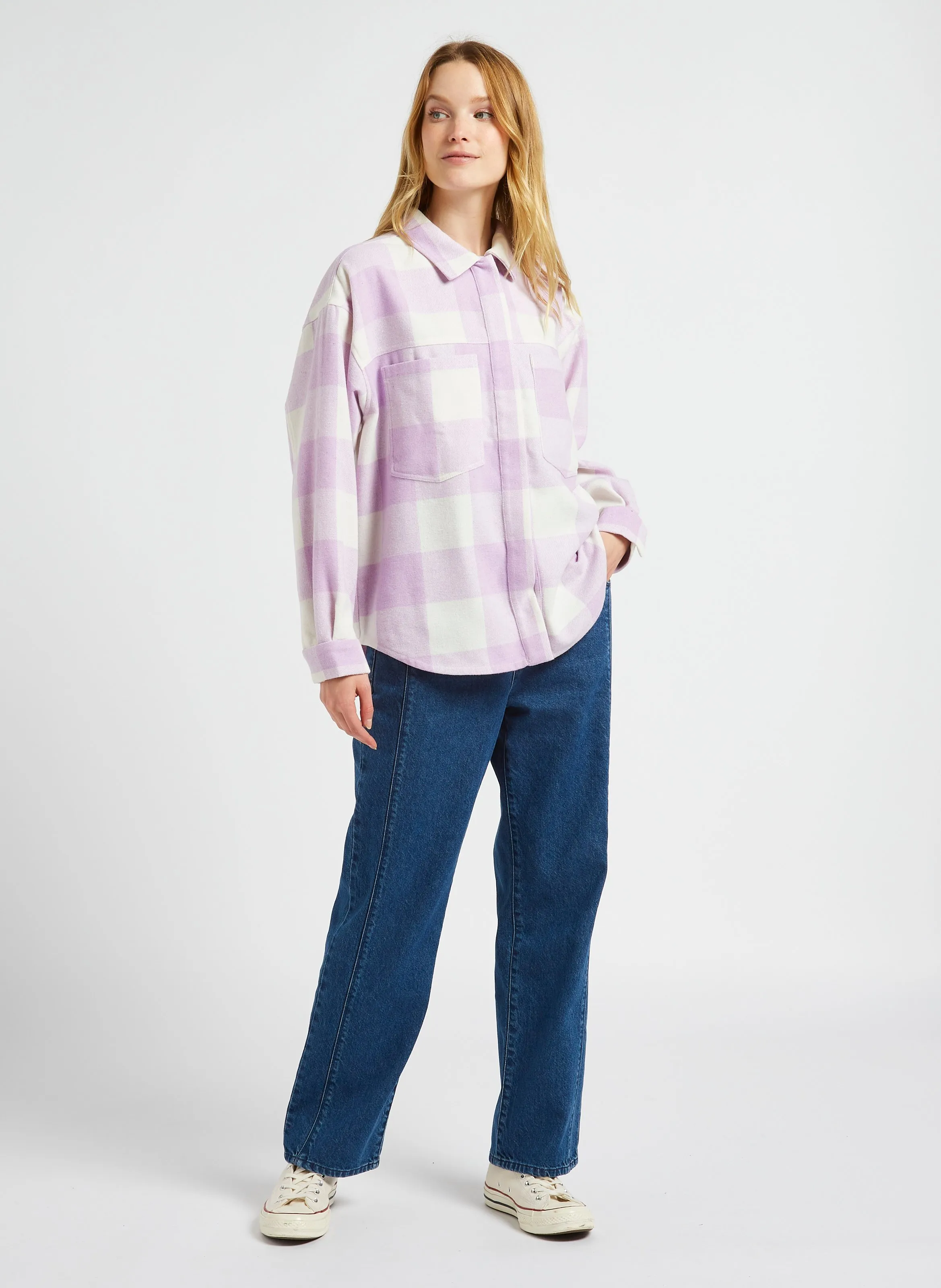  ONE STEP   CESAR - Camicia oversize a quadri con colletto classico | Viola