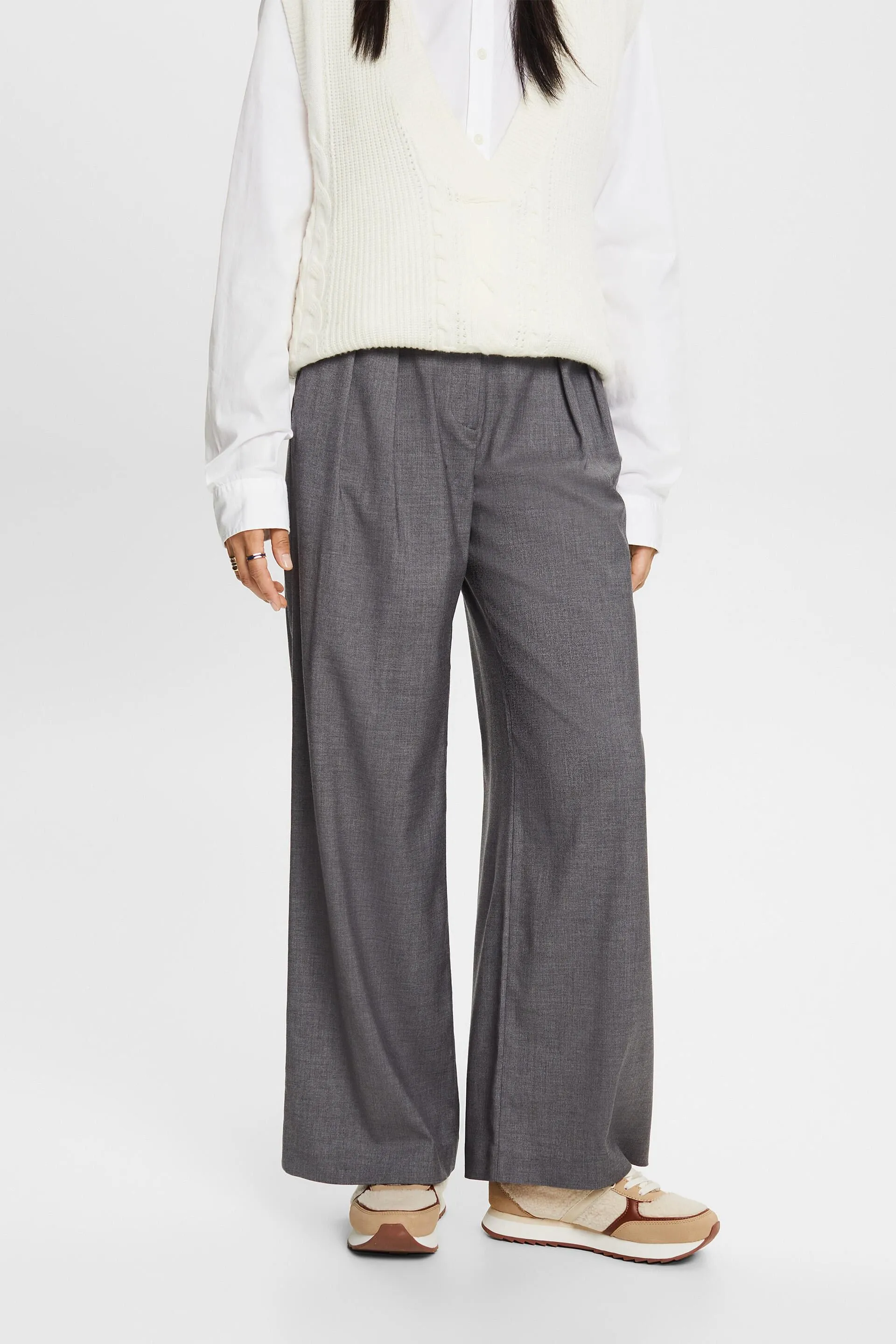Pantaloni a gamba larga con piega a vita alta
