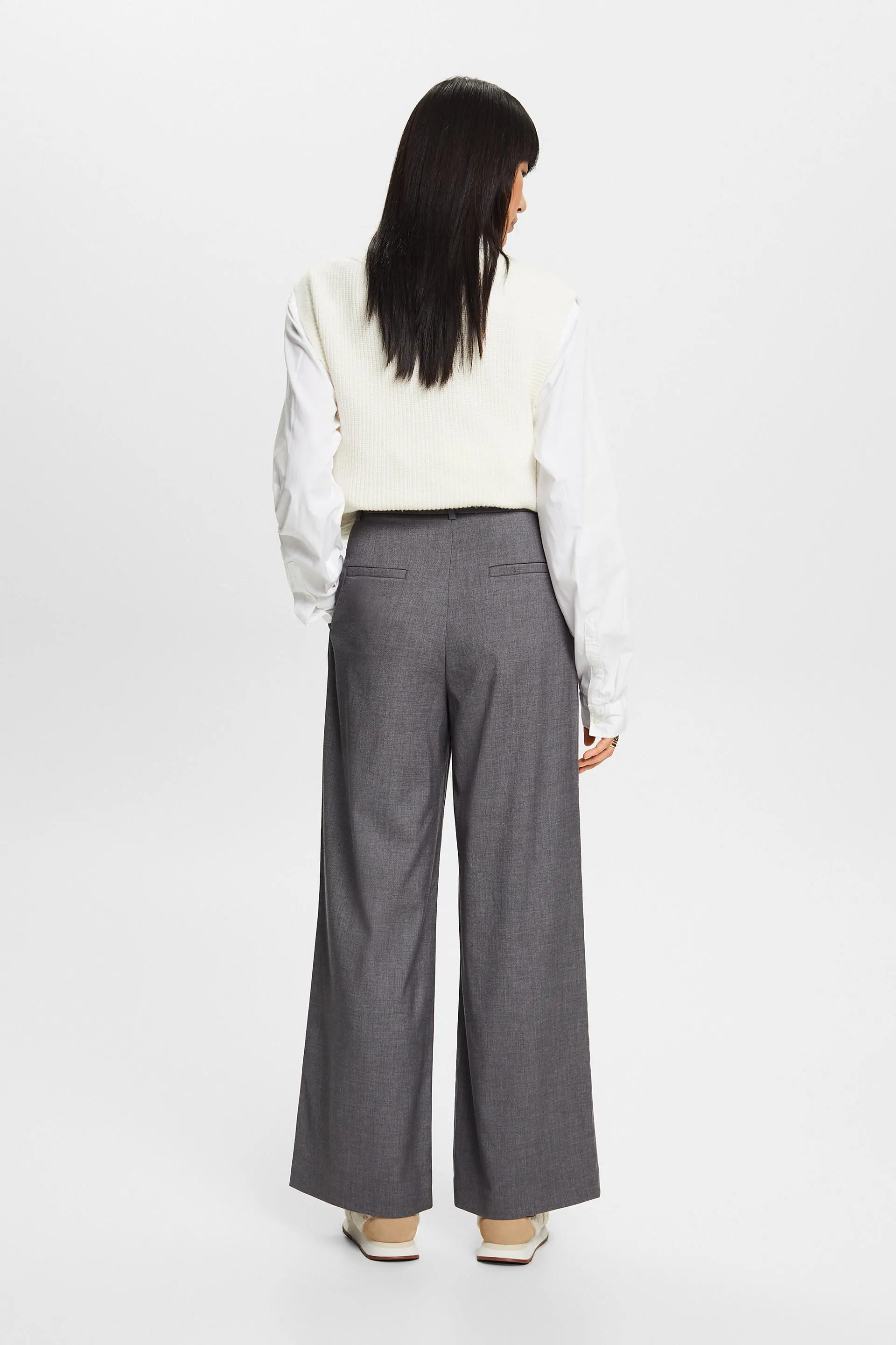 Pantaloni a gamba larga con piega a vita alta