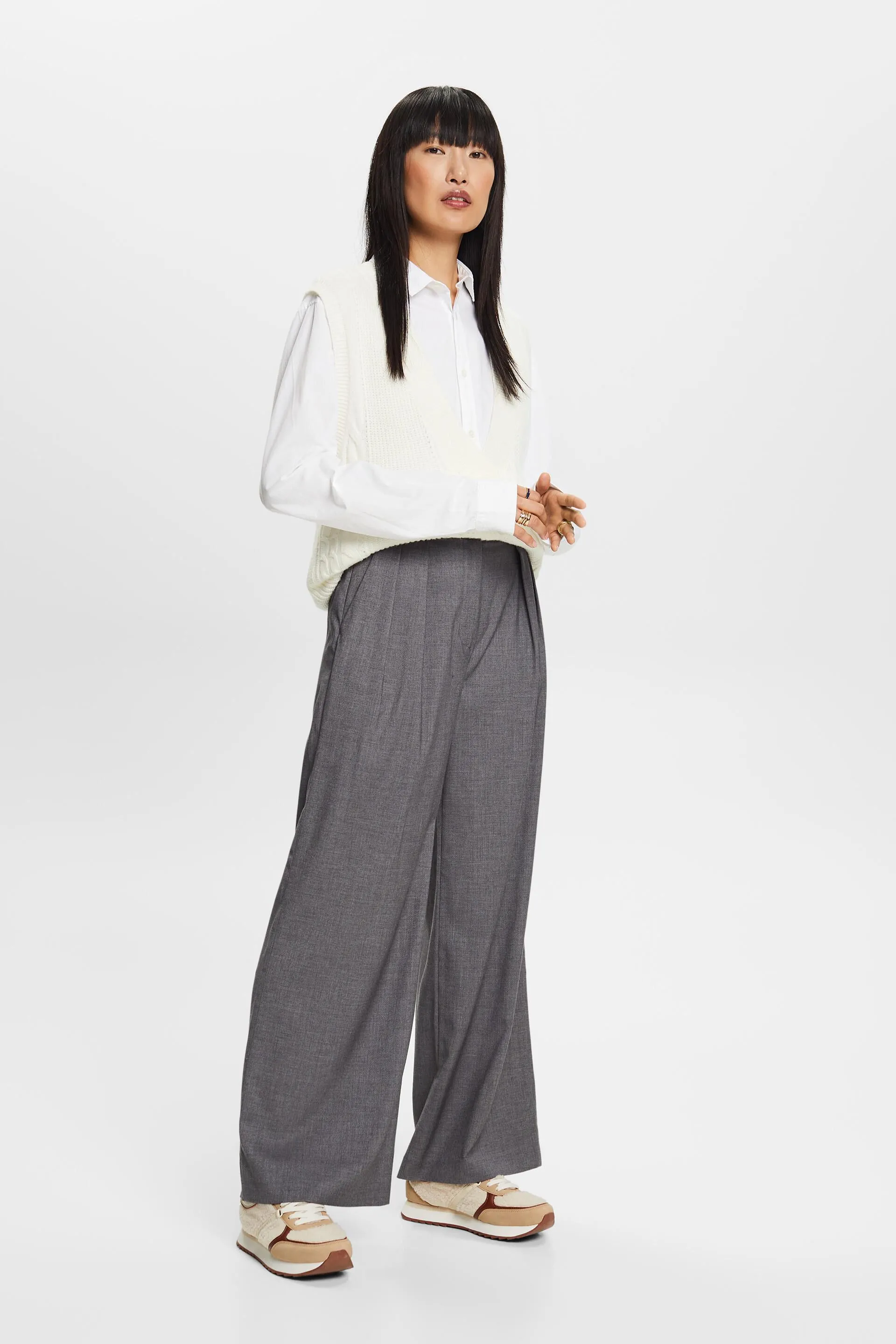Pantaloni a gamba larga con piega a vita alta