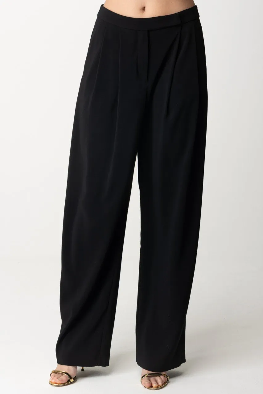 Pantaloni con pieghe in crepe stretch NERO LIMOUSINE