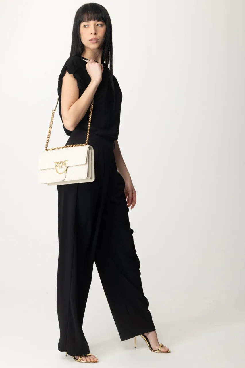 Pantaloni con pieghe in crepe stretch NERO LIMOUSINE