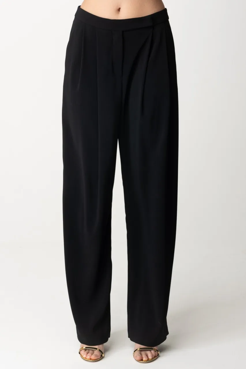Pantaloni con pieghe in crepe stretch NERO LIMOUSINE