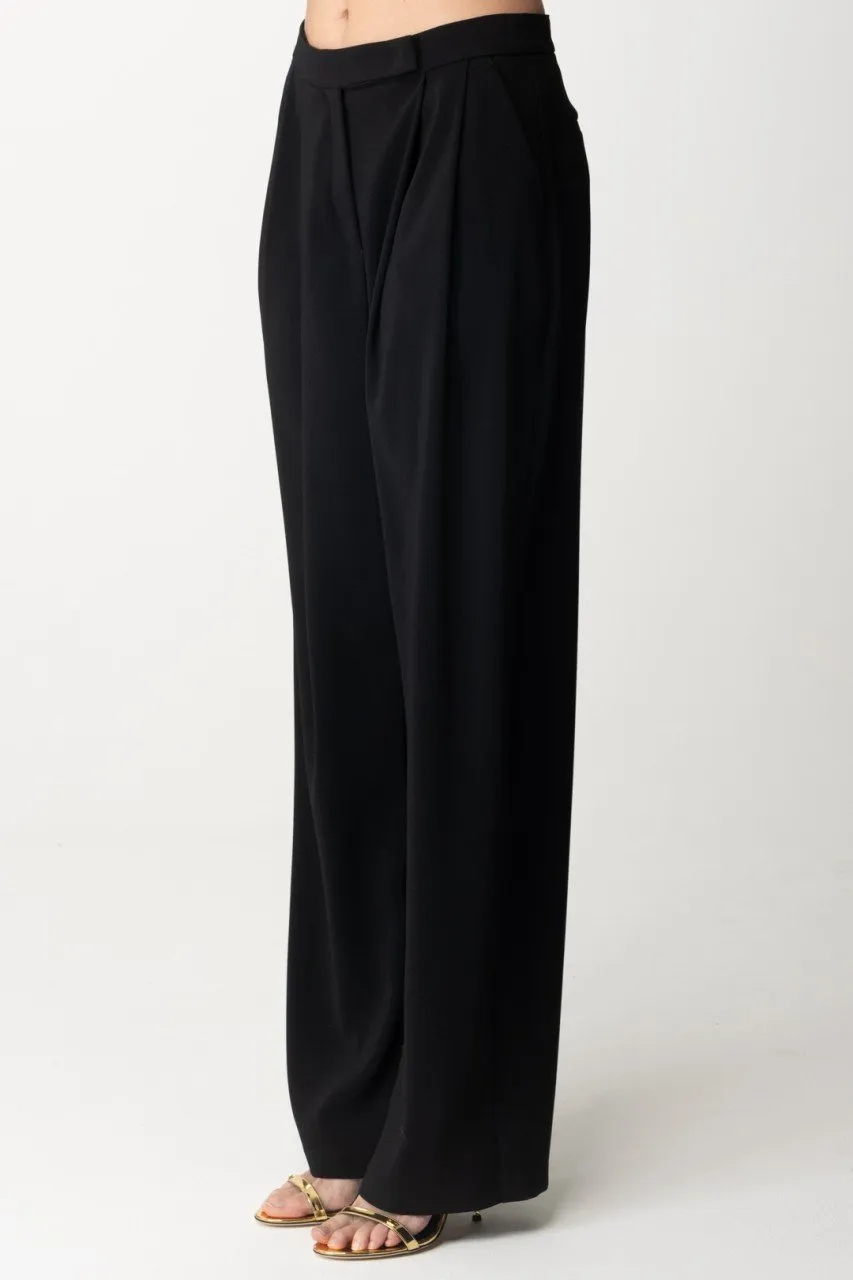 Pantaloni con pieghe in crepe stretch NERO LIMOUSINE