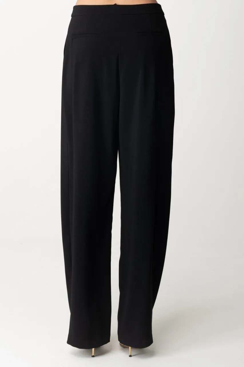 Pantaloni con pieghe in crepe stretch NERO LIMOUSINE