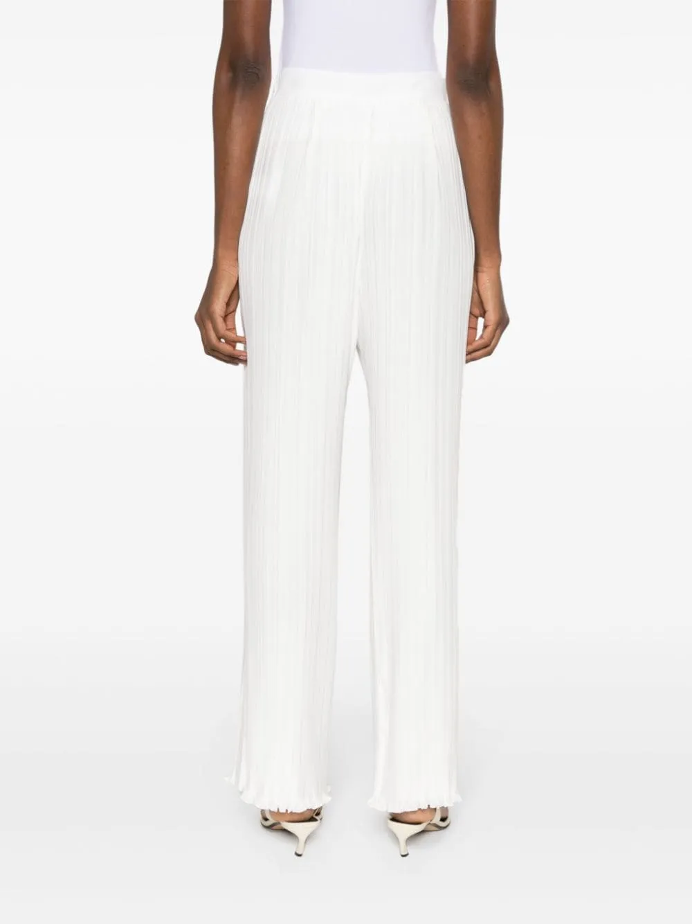 Pantaloni dritti con pieghe in bianco - donna