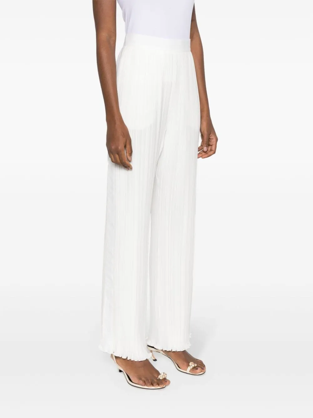 Pantaloni dritti con pieghe in bianco - donna