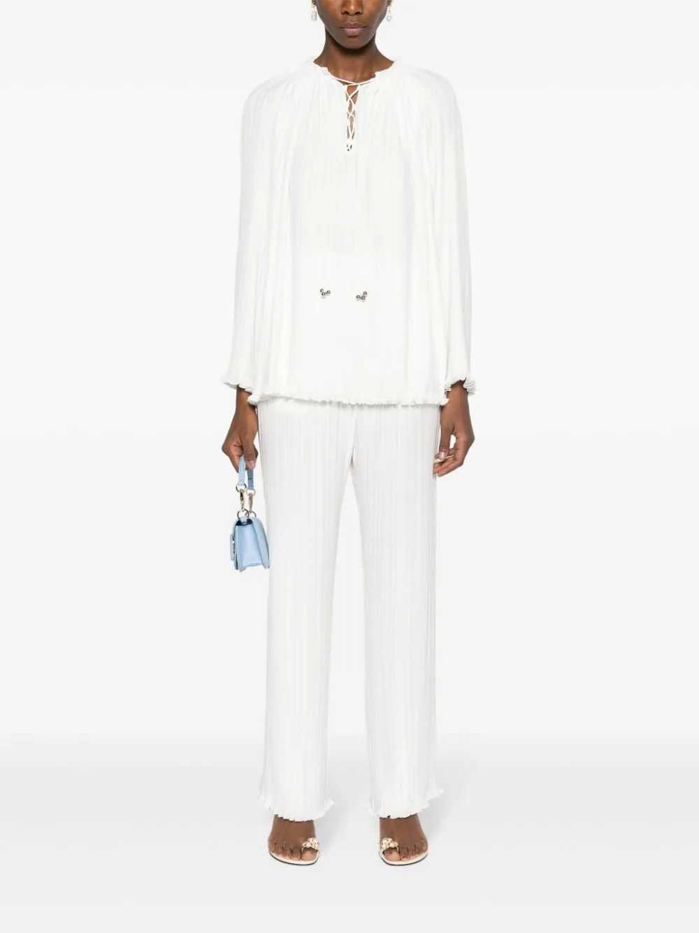 Pantaloni dritti con pieghe in bianco - donna
