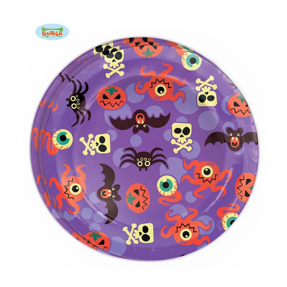 Piatti Cartoncino Zucche Horror Viola Decorazione Tavola Halloween