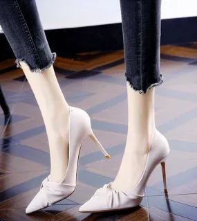 Piega Design Punta a punta Primavera Estate Moda di fascia alta Vera pelle Club Party Scarpe con tacco alto Scarpe con tacco da