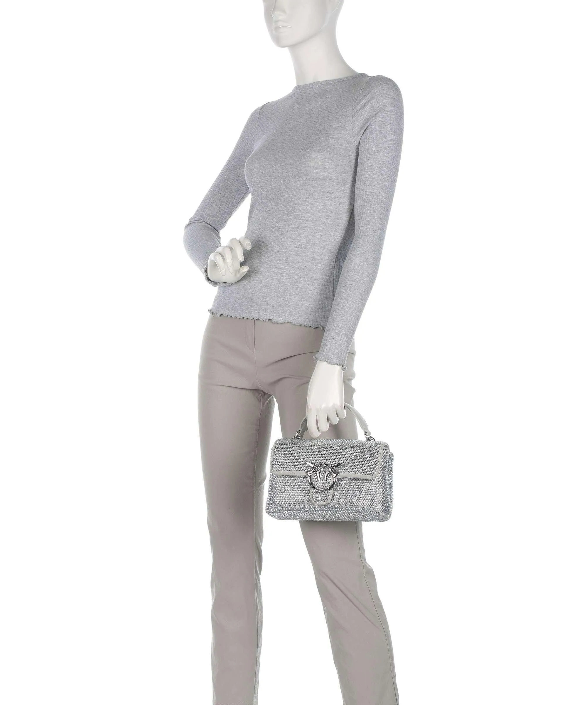  Pinko Love Lady Puff Mini Borsa a mano pelle bovina argento  
