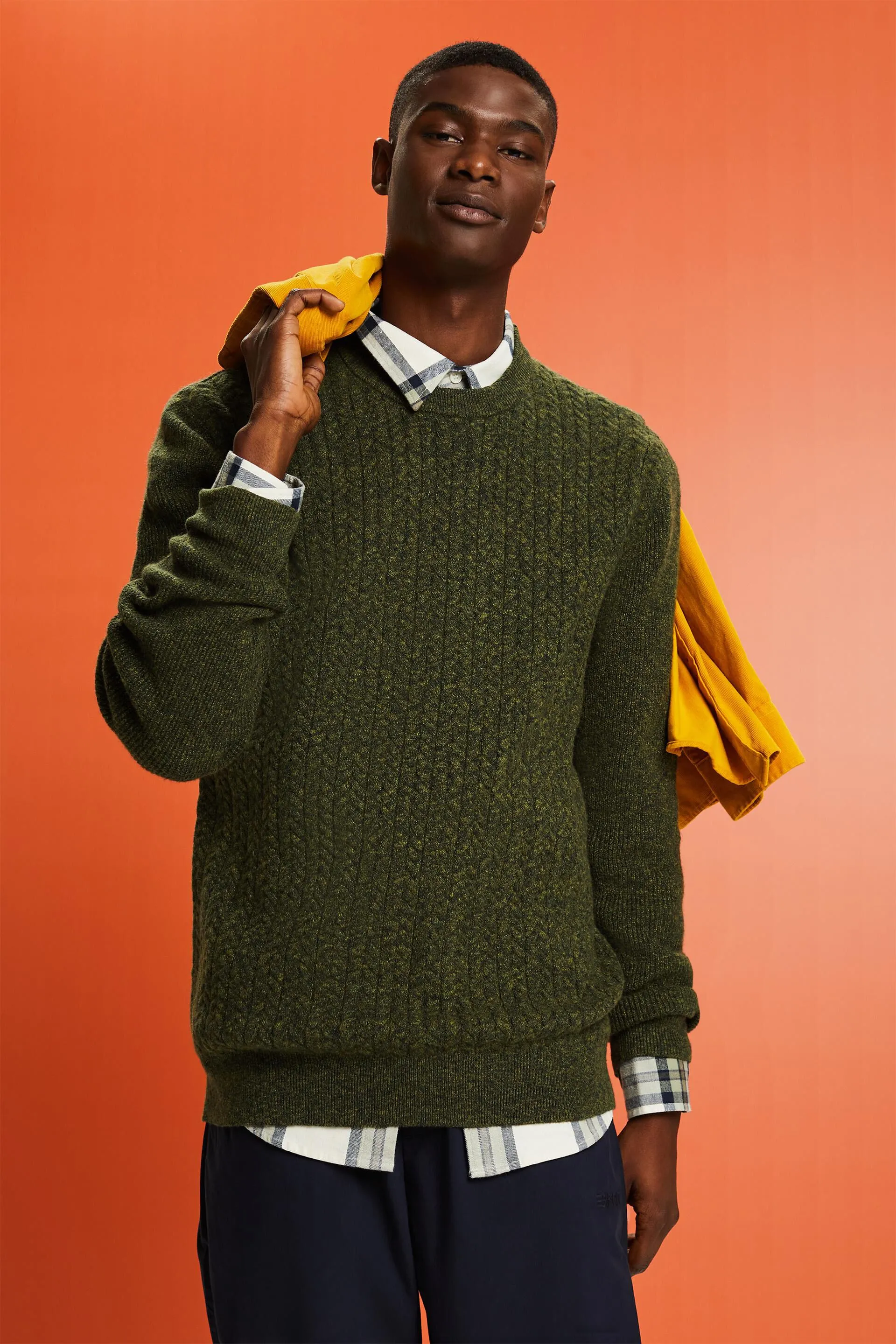 Pullover a girocollo in maglia intrecciata melange