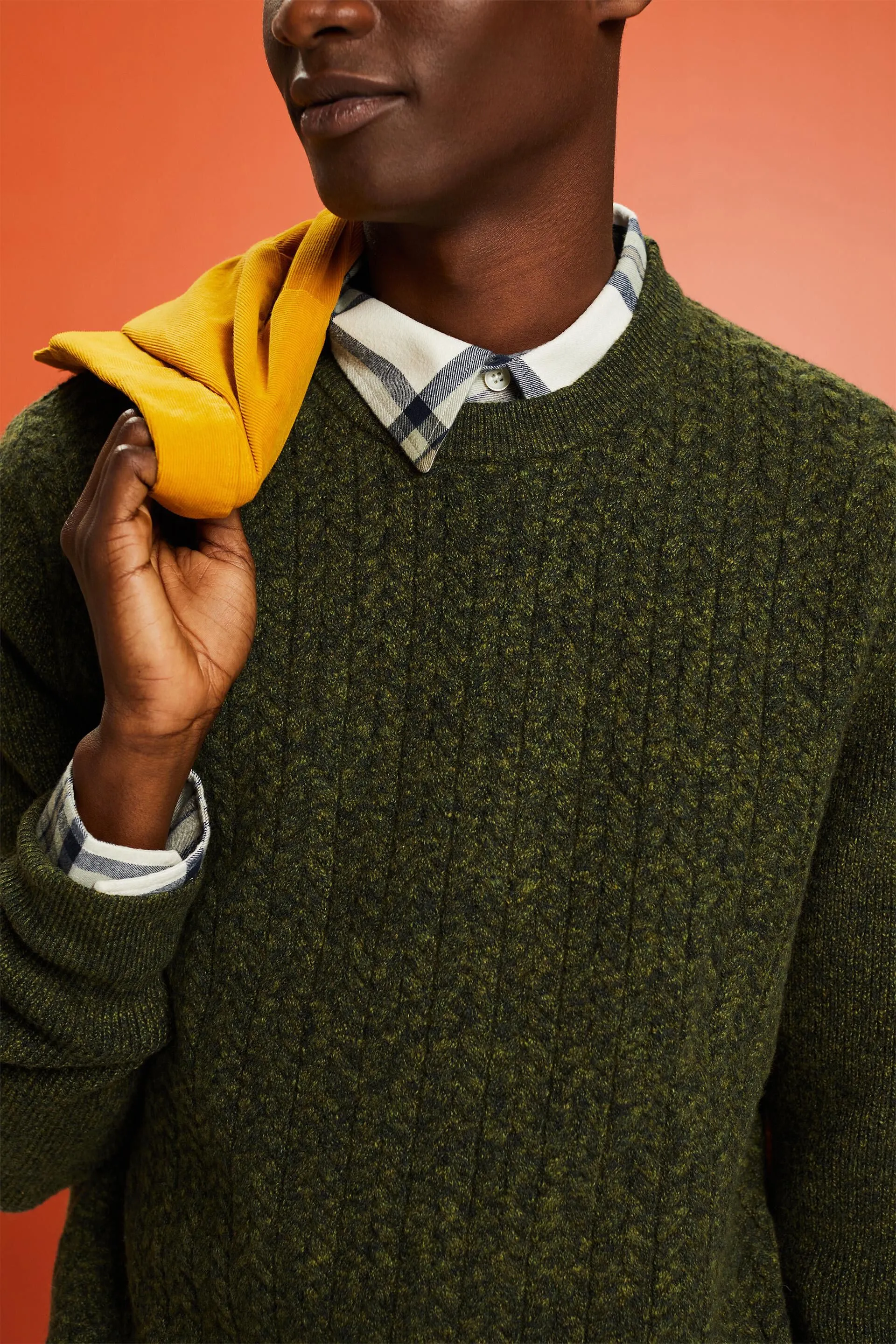 Pullover a girocollo in maglia intrecciata melange