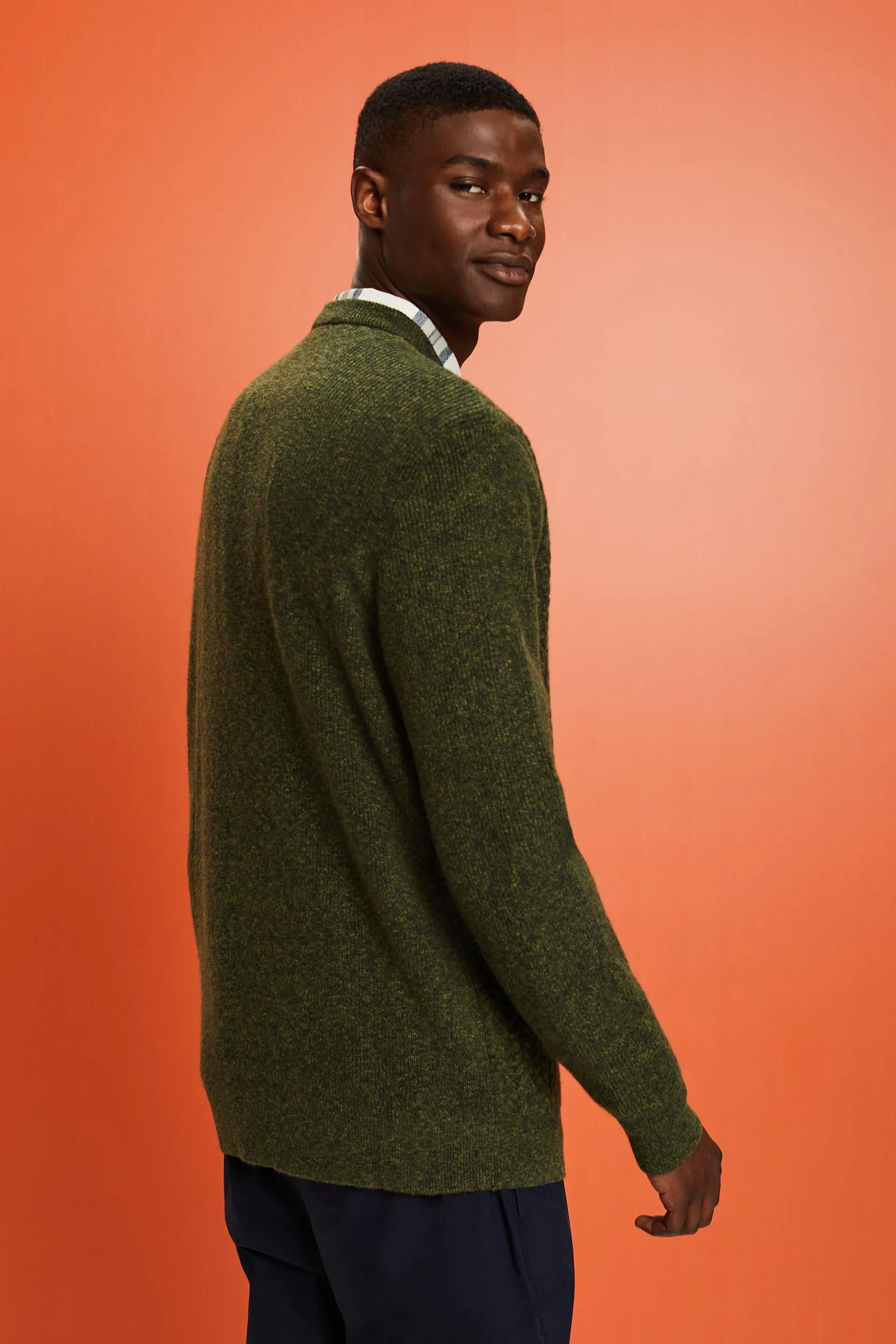 Pullover a girocollo in maglia intrecciata melange