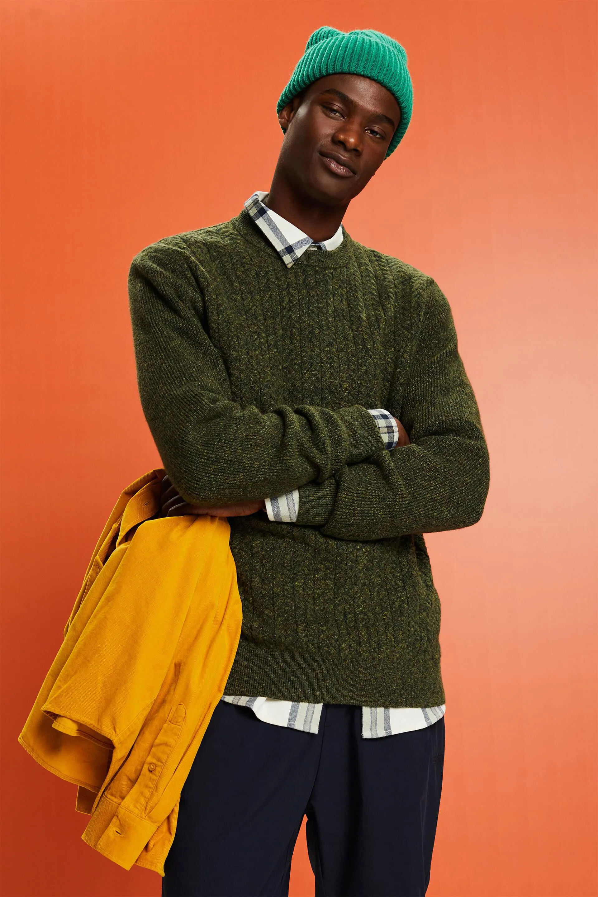 Pullover a girocollo in maglia intrecciata melange