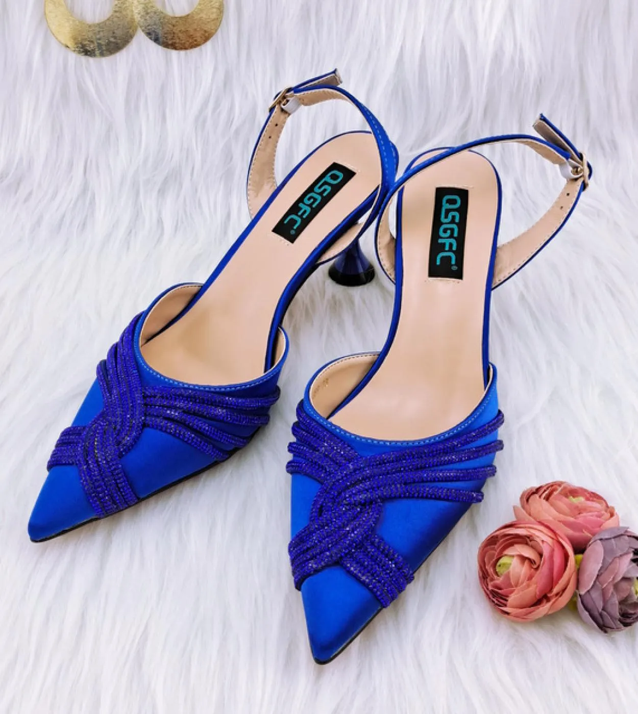 Qsgfc New Green Flash Diamond Decoration Eleganti e intellettuali Squisite scarpe da donna per banchetti e borsa