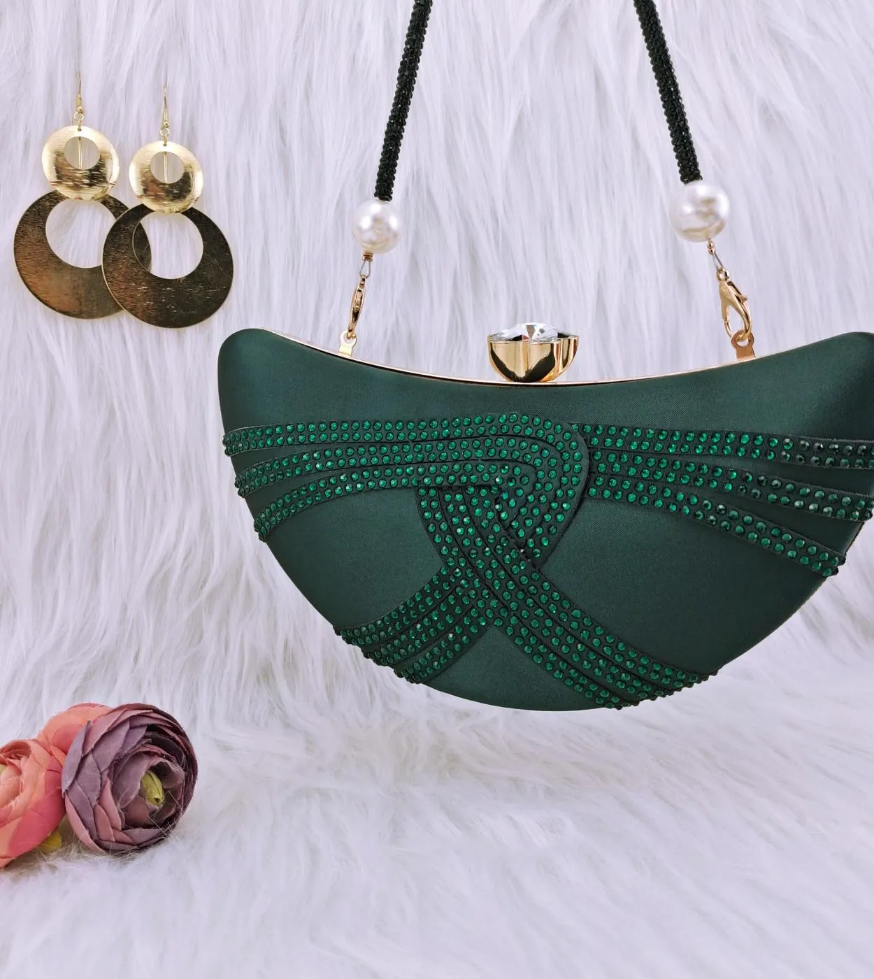 Qsgfc New Green Flash Diamond Decoration Eleganti e intellettuali Squisite scarpe da donna per banchetti e borsa