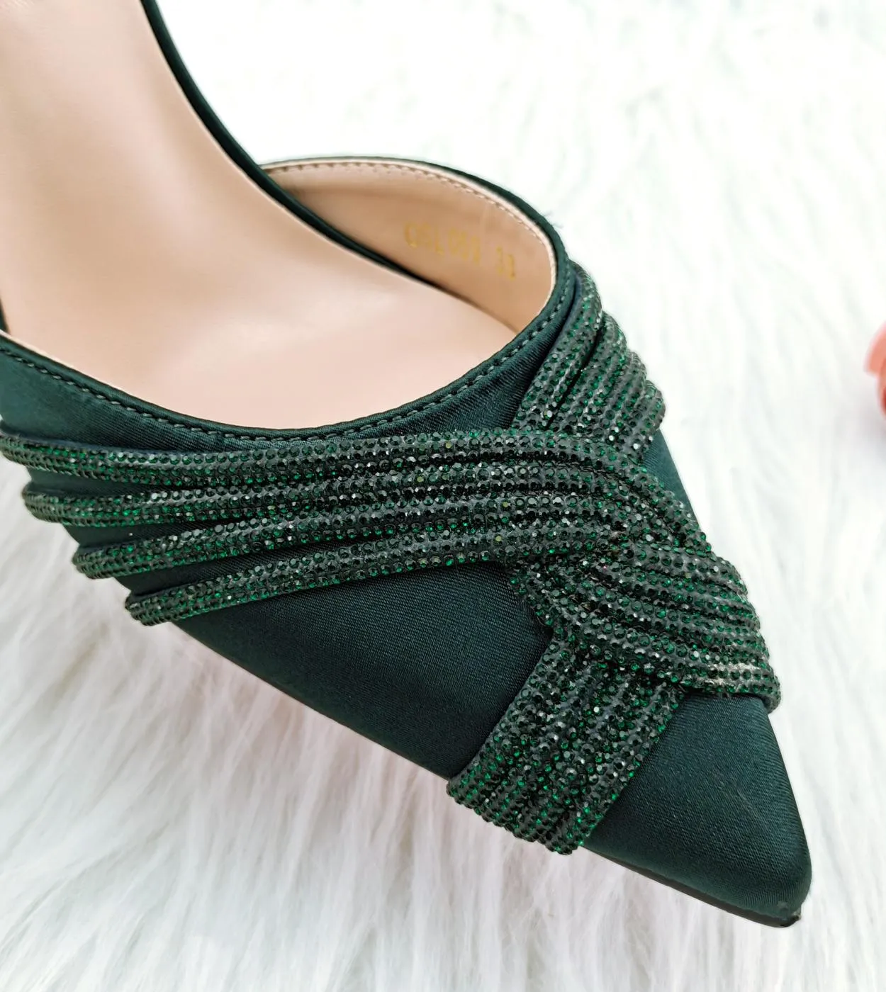 Qsgfc New Green Flash Diamond Decoration Eleganti e intellettuali Squisite scarpe da donna per banchetti e borsa