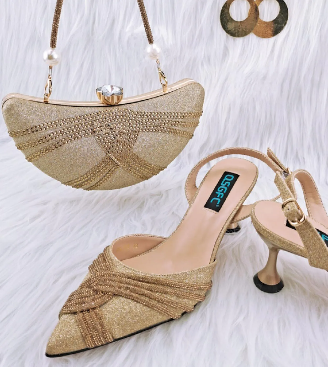 Qsgfc New Green Flash Diamond Decoration Eleganti e intellettuali Squisite scarpe da donna per banchetti e borsa