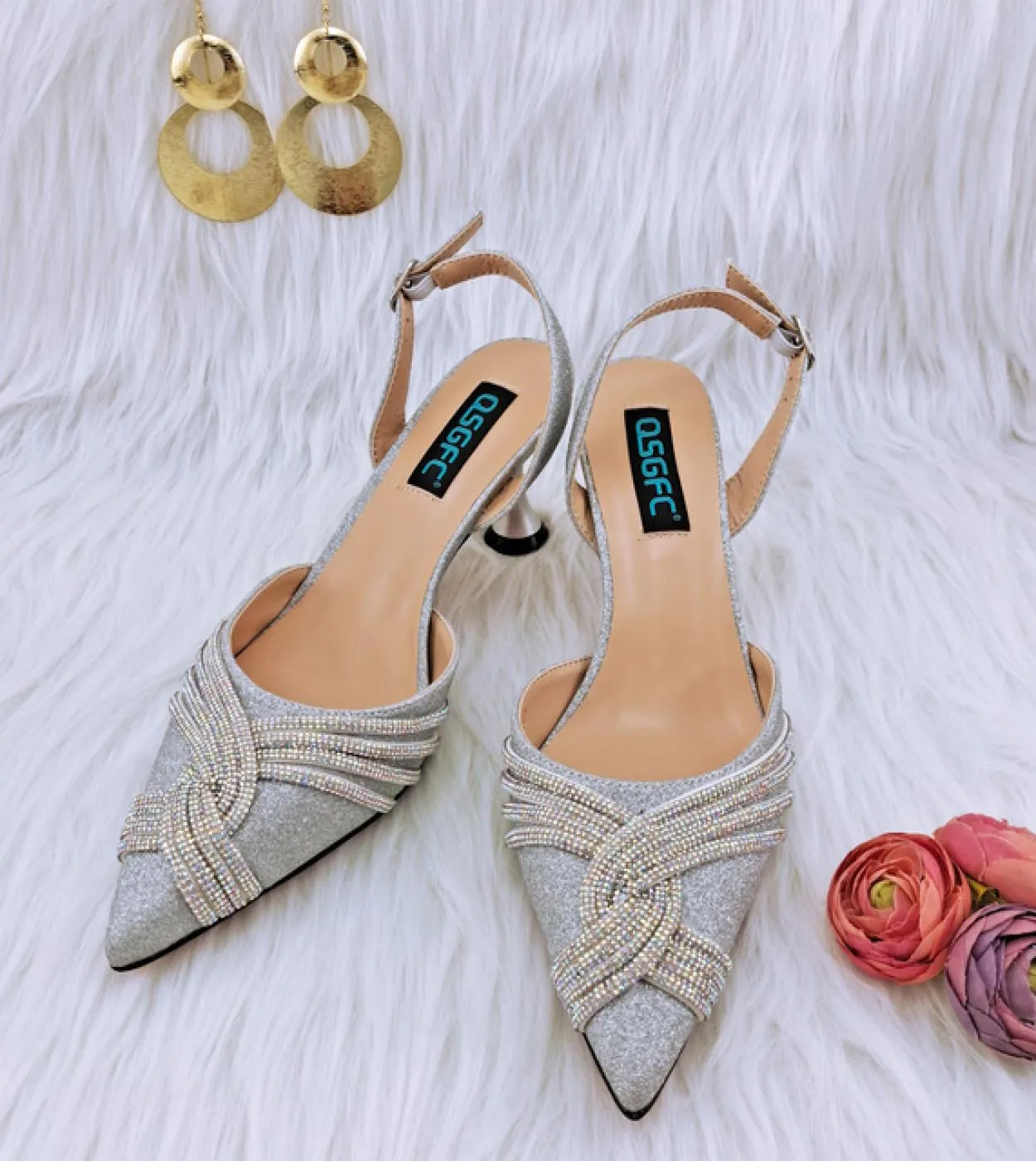Qsgfc New Green Flash Diamond Decoration Eleganti e intellettuali Squisite scarpe da donna per banchetti e borsa