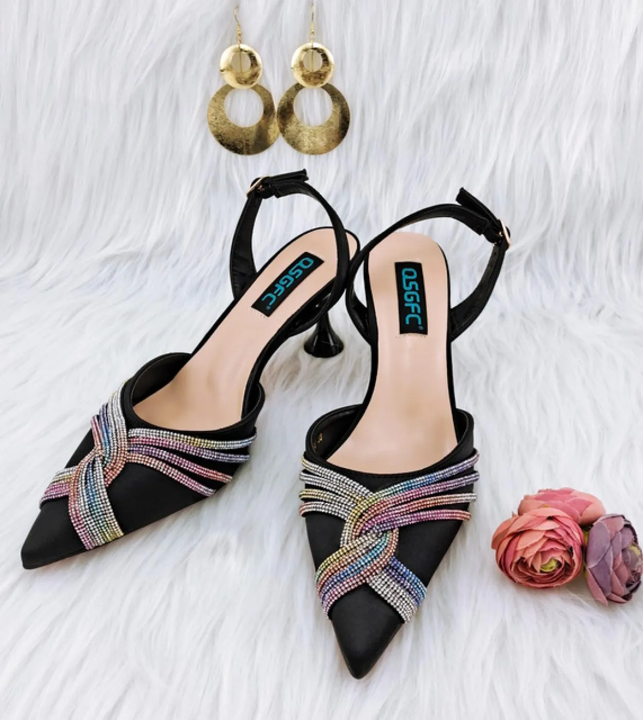 Qsgfc New Green Flash Diamond Decoration Eleganti e intellettuali Squisite scarpe da donna per banchetti e borsa