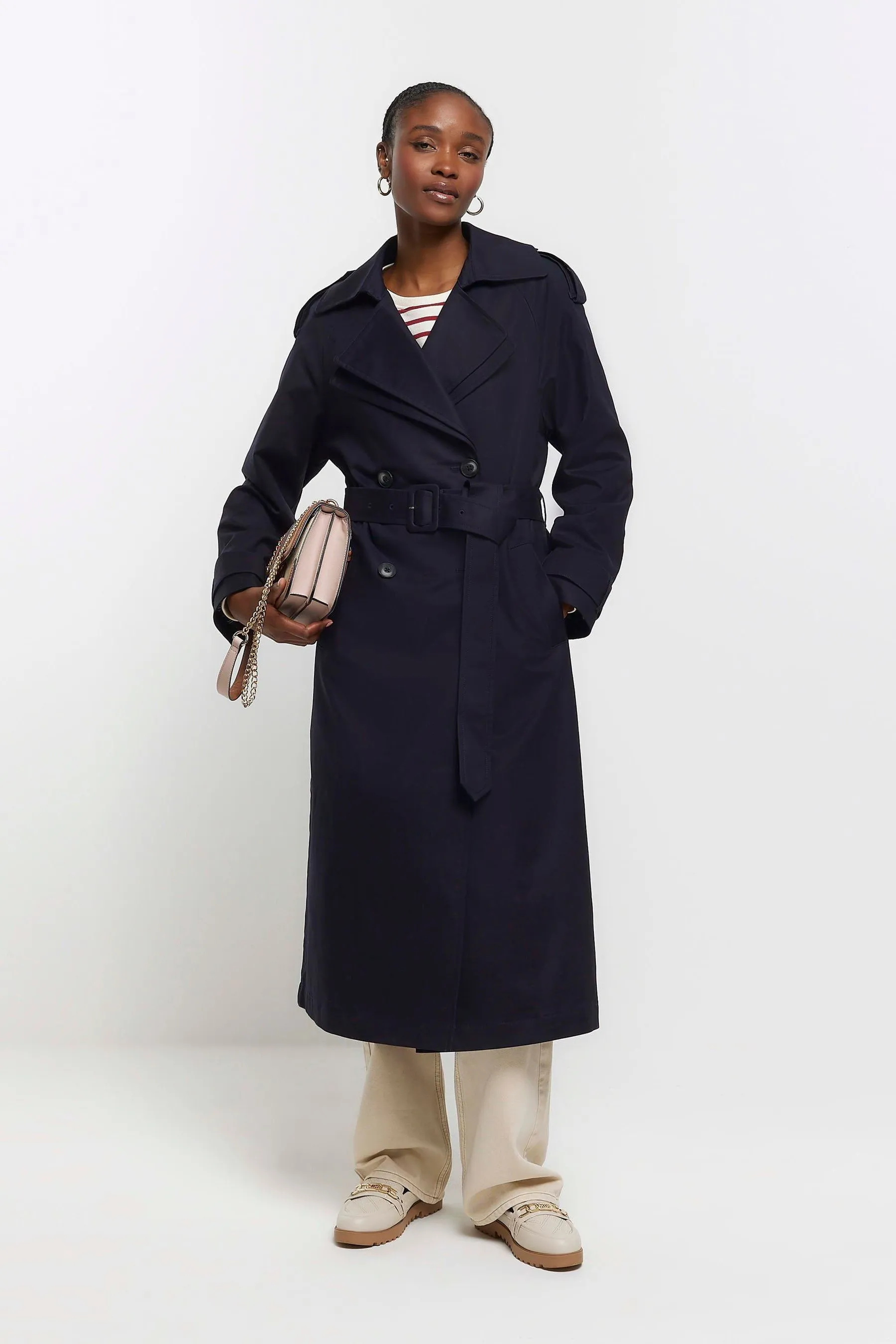 River Island - Trench Con cintura doppio colletto