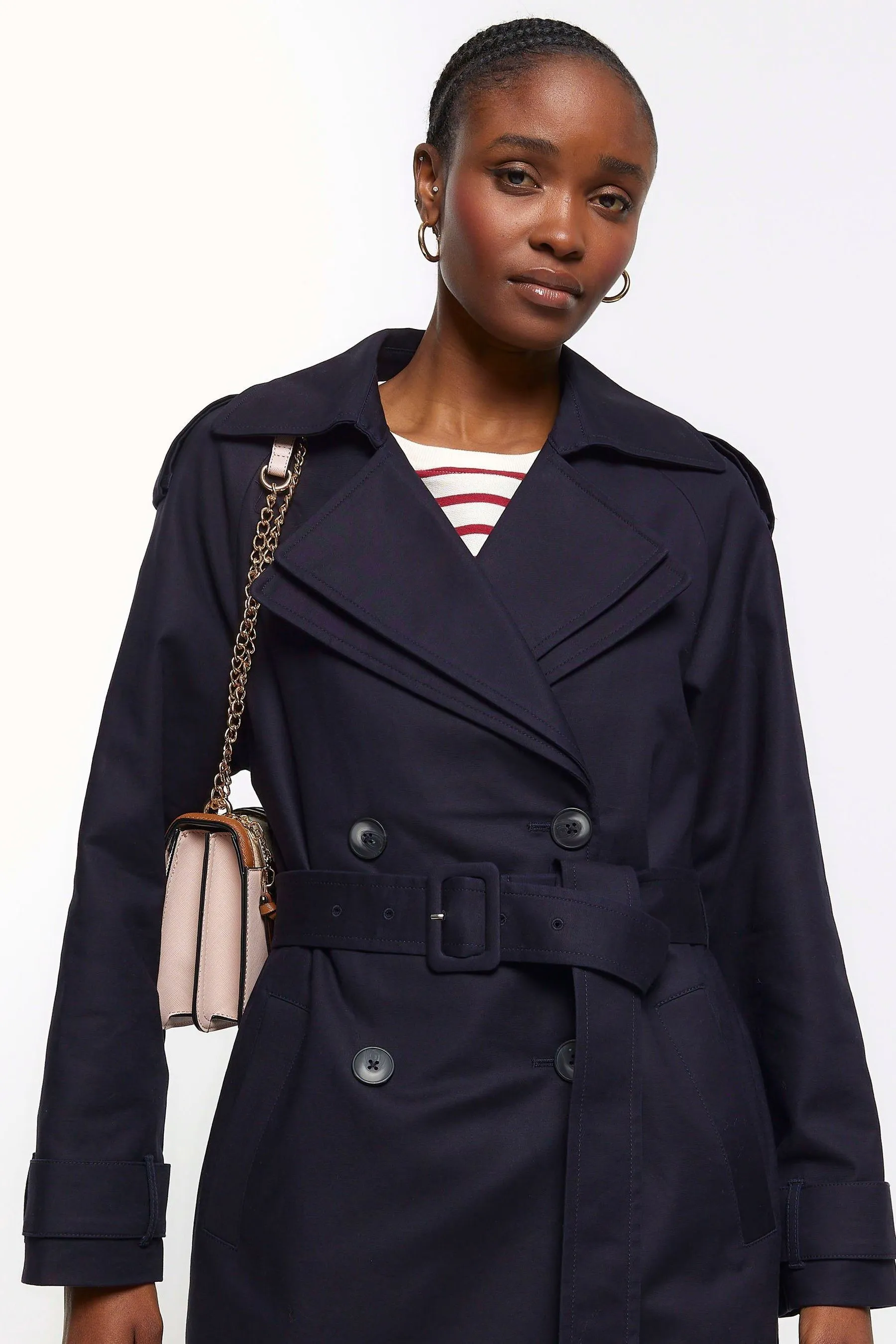 River Island - Trench Con cintura doppio colletto