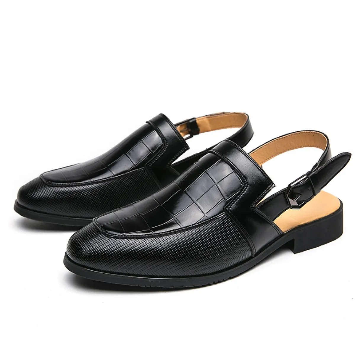 Sandali da uomo neri Scarpe eleganti da uomo in pelle bianca Pu Punta rotonda Slip On Scarpe da uomo fatte a mano primavera / au