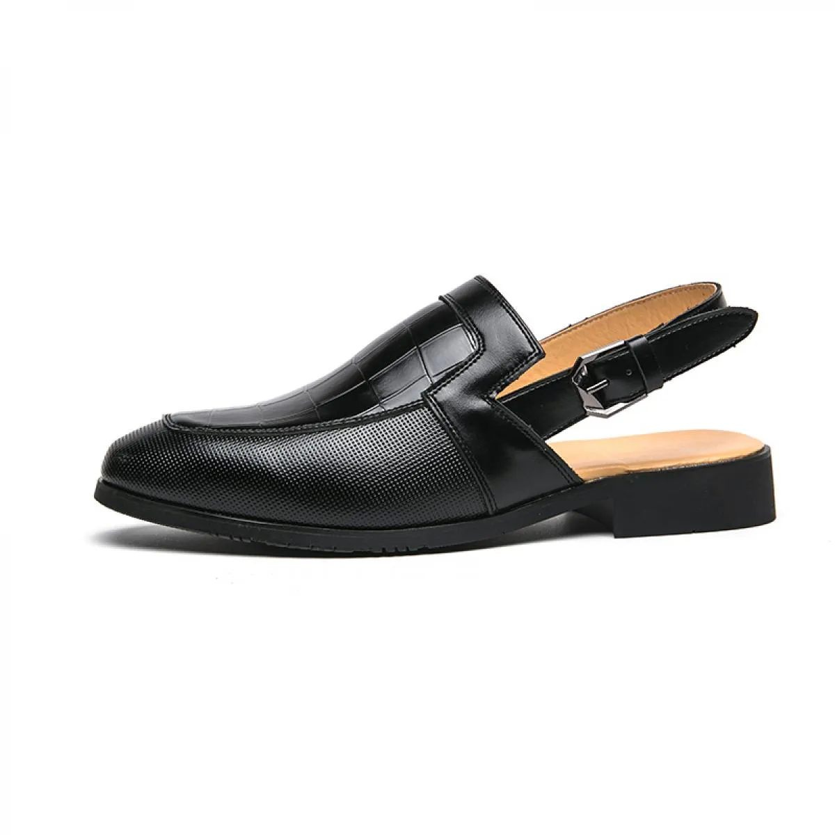Sandali da uomo neri Scarpe eleganti da uomo in pelle bianca Pu Punta rotonda Slip On Scarpe da uomo fatte a mano primavera / au