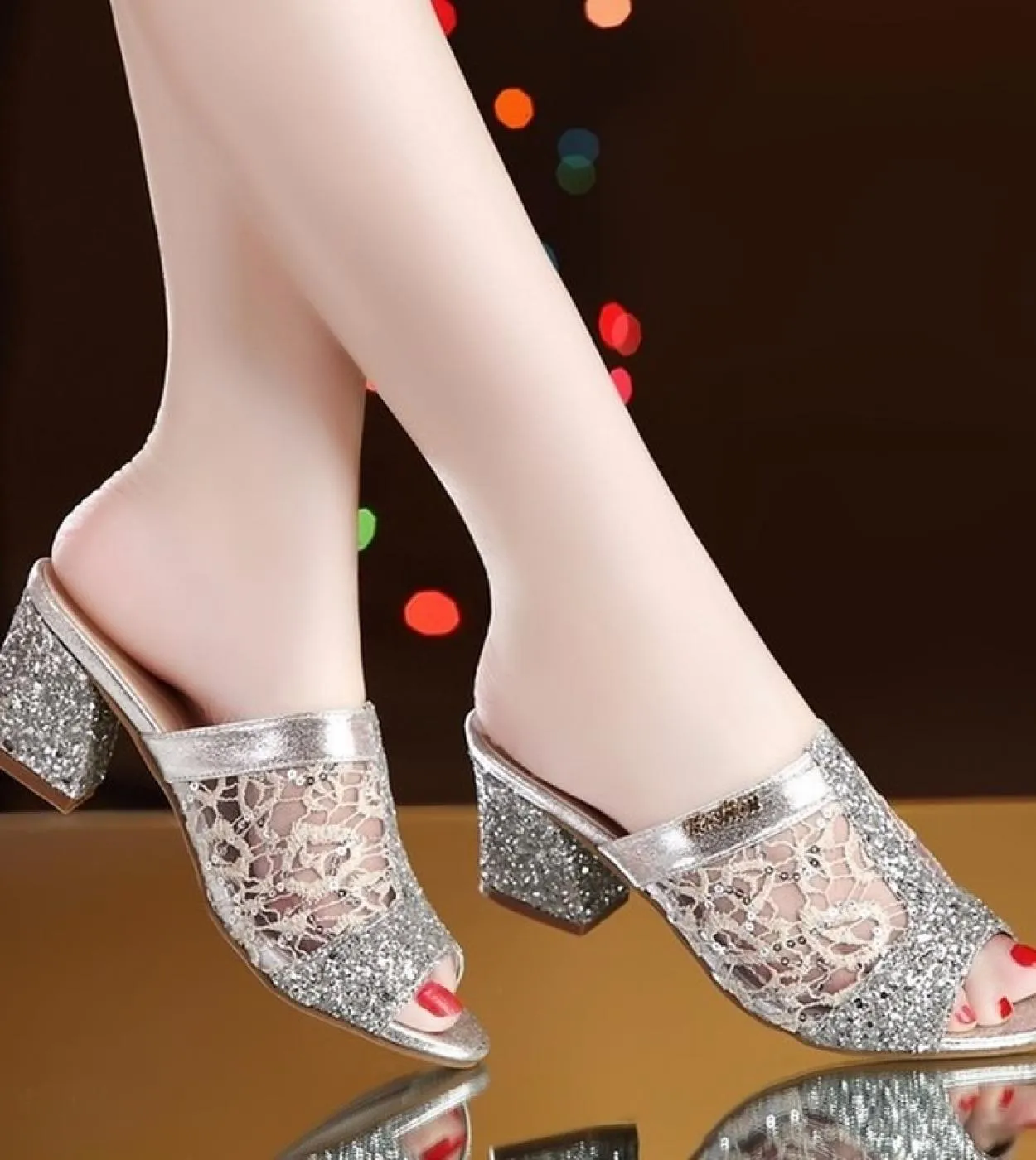 Sandali estivi da donna Sandali open toe dorati Scarpe eleganti in pizzo Sandali con tacco alto da donna Décolleté con tacco qua